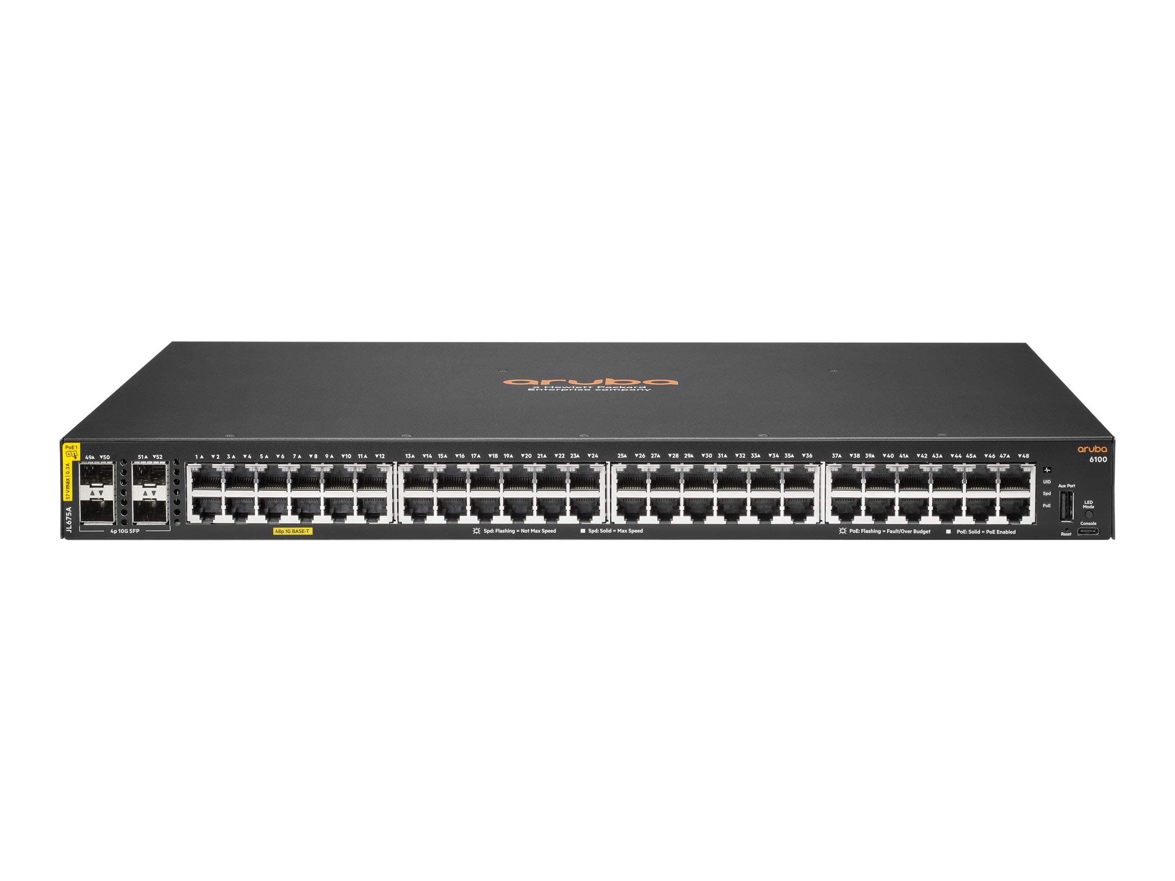 Aruba a Hewlett Packard Enterprise Company 6100 48G Class4 PoE 4SFP+ 370W Switch - JL675A#ABA US Localization/Cord