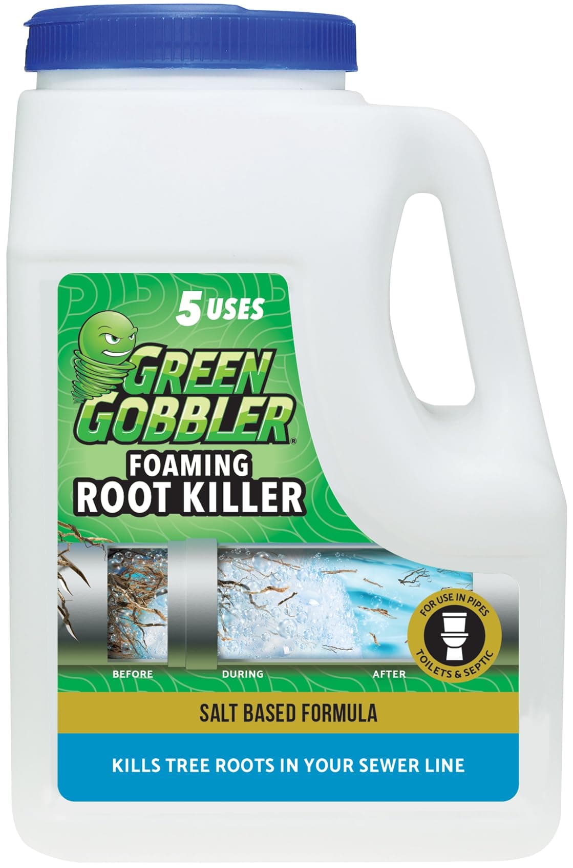 Green Gobbler, FOAMING Root Killer | Kills Tree Roots in Pipes & Sewer Lines | Contains No Copper Sulfate | Safe for Pipes and Septic - 4 USES, 10LBS