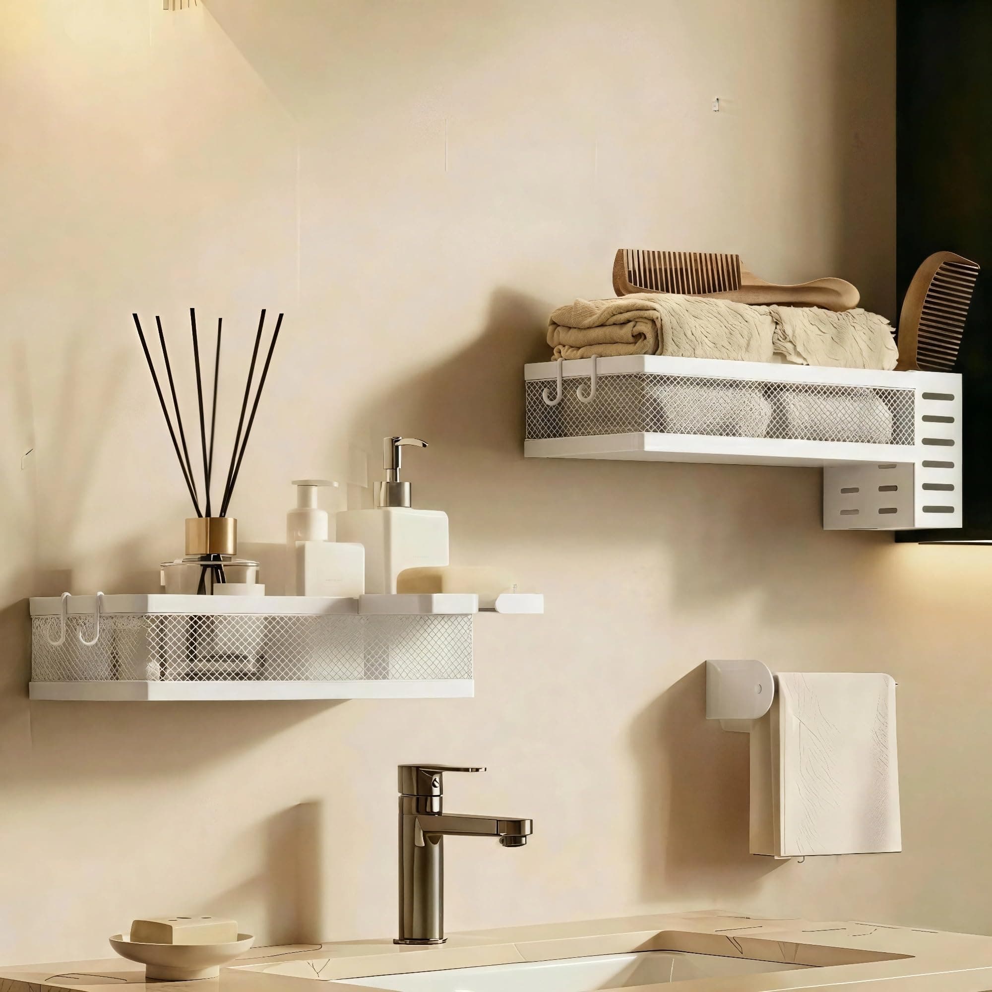 PUSDON Metal Wall Hanging Basket 2 Packs DIY Suitable for Multiple Scenes - Middle White Netting Suit