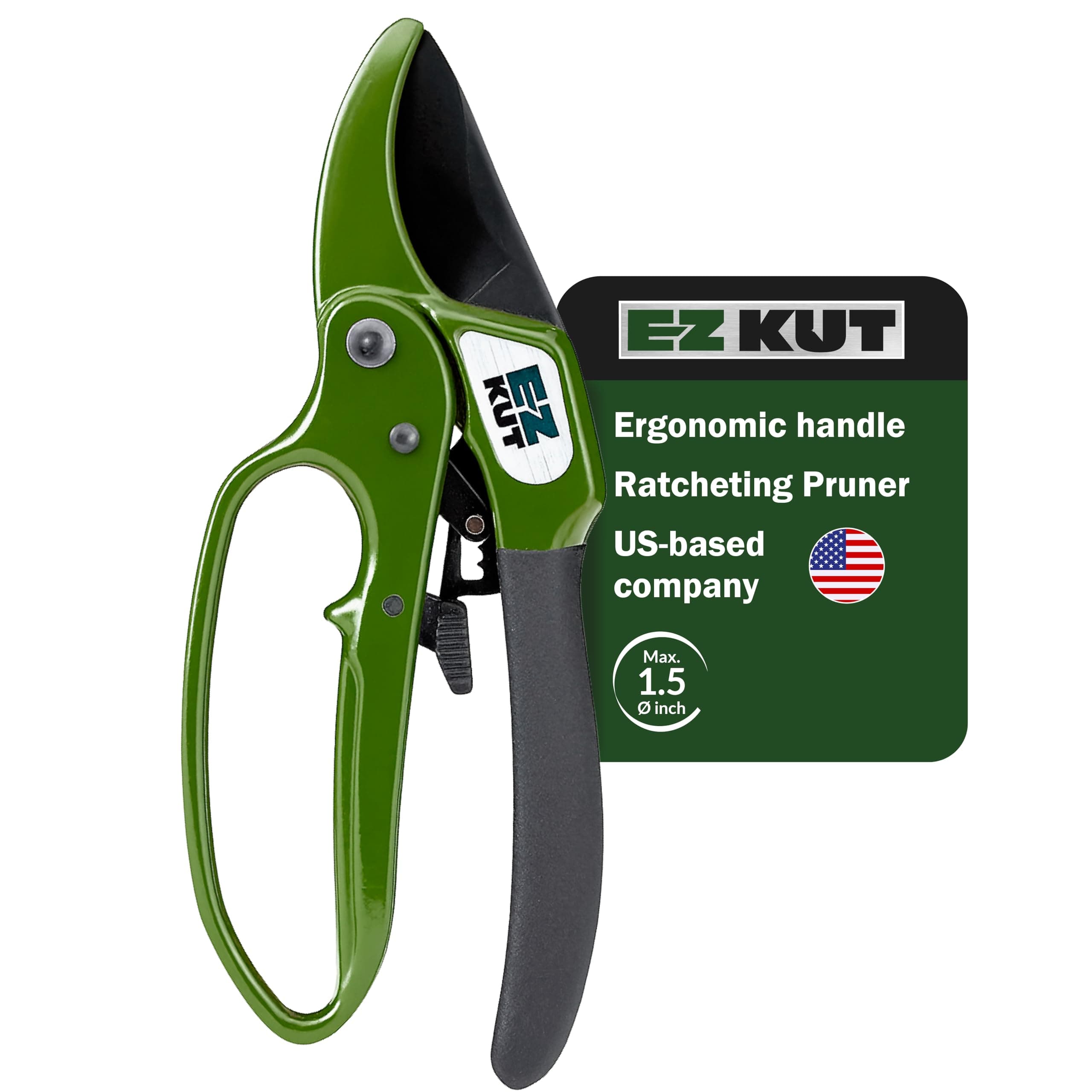 EZ Kut Heavy Duty Pruning Shears Green - with Ratcheting Action Great Garden Hand Tool Clippers Gardening pruners arthritis tools Ratcheting Anvil Hand Pruner Pruning Shears Heavy Duty Since 1988