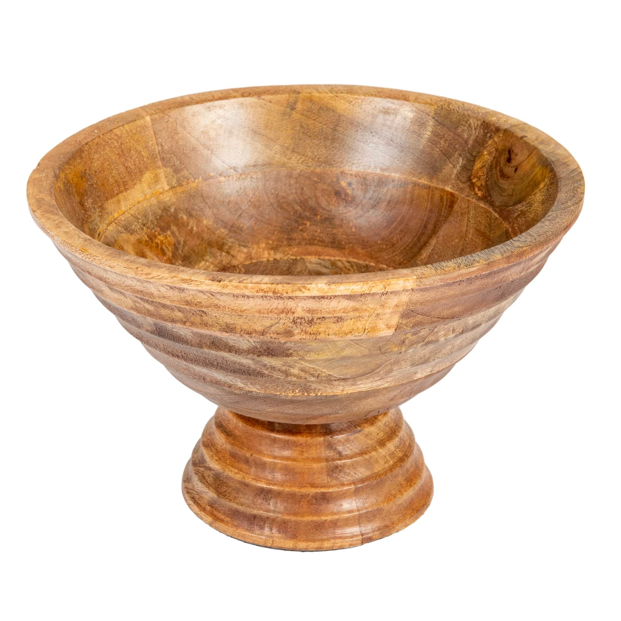 Boho Wood Pedestal Serving Bowl, Light Brown Finish