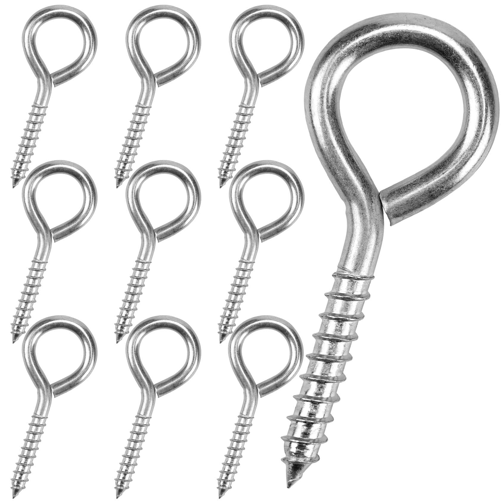 10 Pack 3.2 Inches Screw Eyes, Heavy Duty Screw in Eye Hooks for Securing Cables Wires, Self Tapping Screws Eye Bolts for Indoor & Outdoor Use