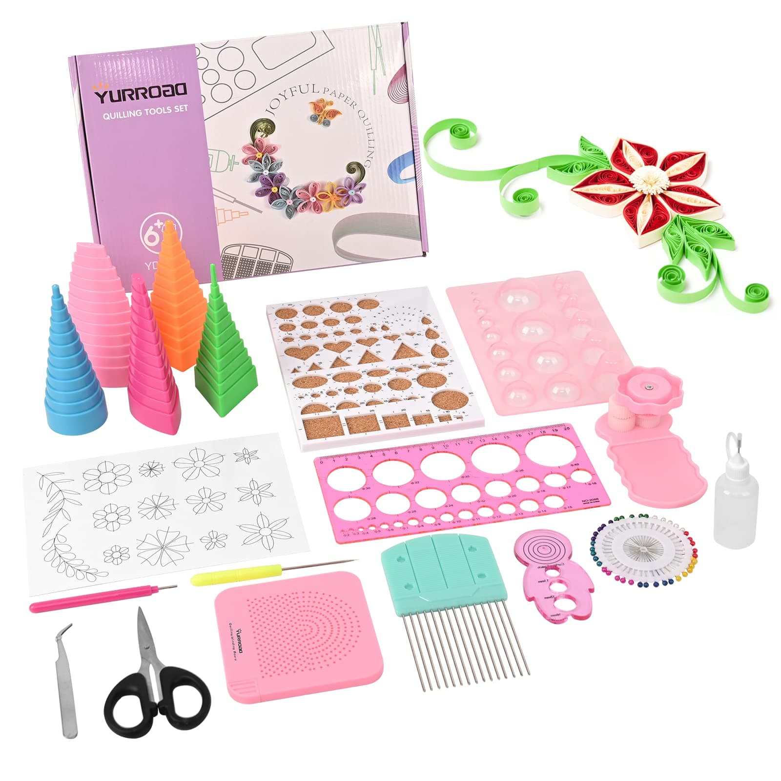 YURROAD 19pcs Paper Quilling Tools Kit Paper Strips DIY Tool Set