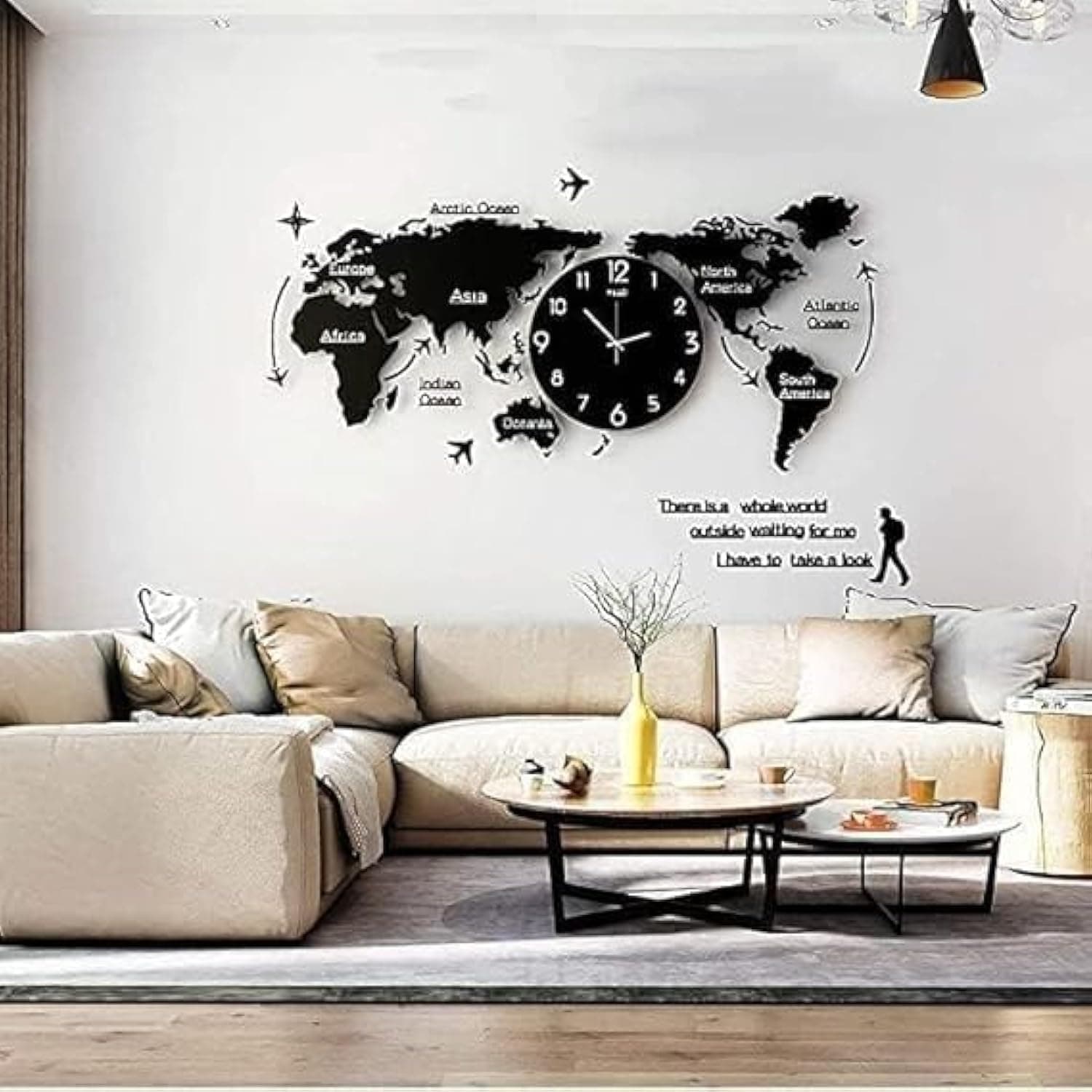 Modern Acrylic World Map Clock - Stylish and Functional Wall Hanging Clock for a Global Touch in Your Home or Office Decor, Large Decorative Wall Art for Home, Bedroom, Office, and Kitchen