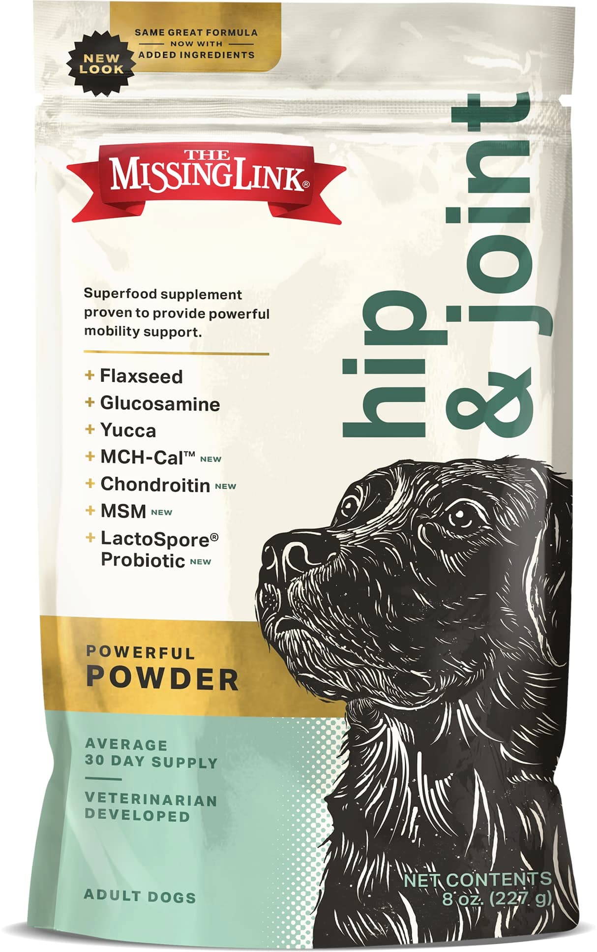 The Missing Link Hip & Joint + Probiotics Supplement 8oz Bag - Superfood Powder for Dog Cartilage & Bone Health, Joint Mobility & Flexibility