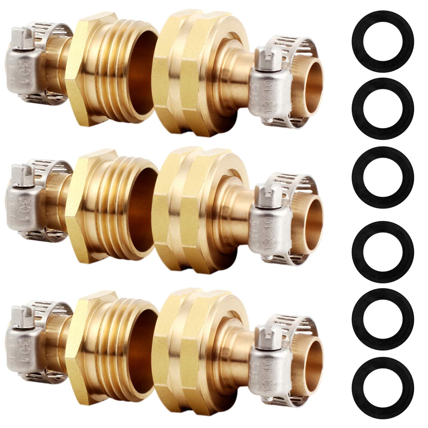 Solid Brass Garden Hose Repair Connector with Clamps Hose End Repair Kit,Fit for 1/2"Garden Hose Fitting,Male and Female Hose Fittings(1/2"-3 Set)