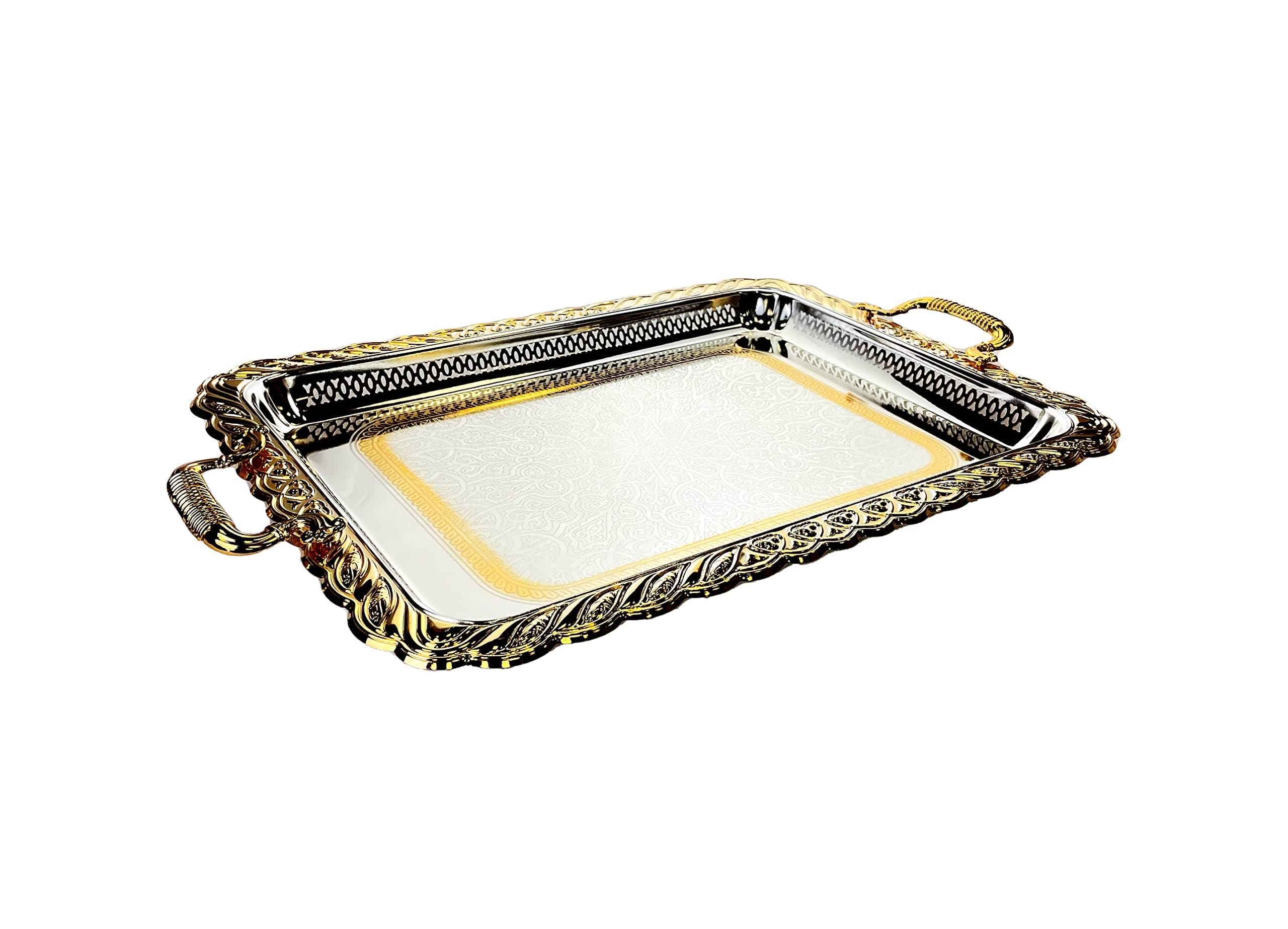Zolten Silverplated Large Size Rectangle Tray Gold/Silver Colour 59.6X46.6 Cm