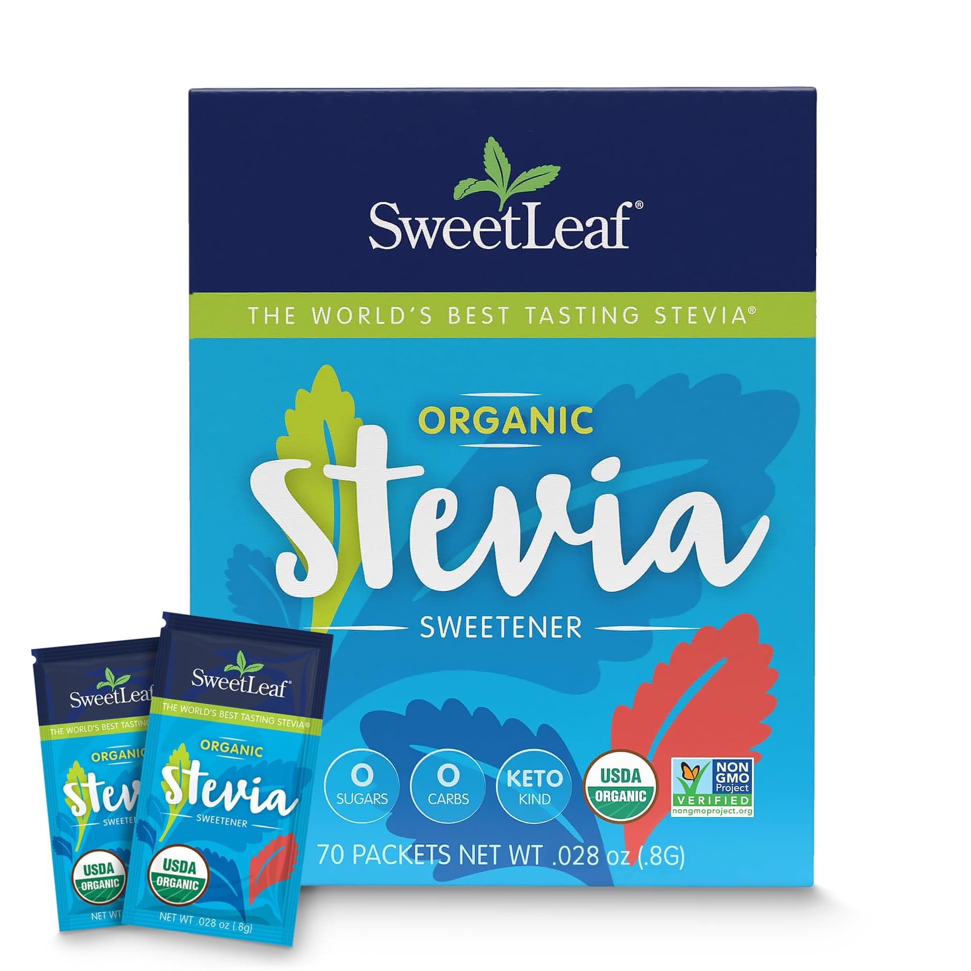 SweetLeaf Organic Stevia Powder Packets - Zero Calorie Sweetener with Stevia Leaf Extract, No Artificial Sweetener Additive, Sugar Free, Keto Friendly, Non GMO, Gluten Free - 70 Packets (Pack of 1)