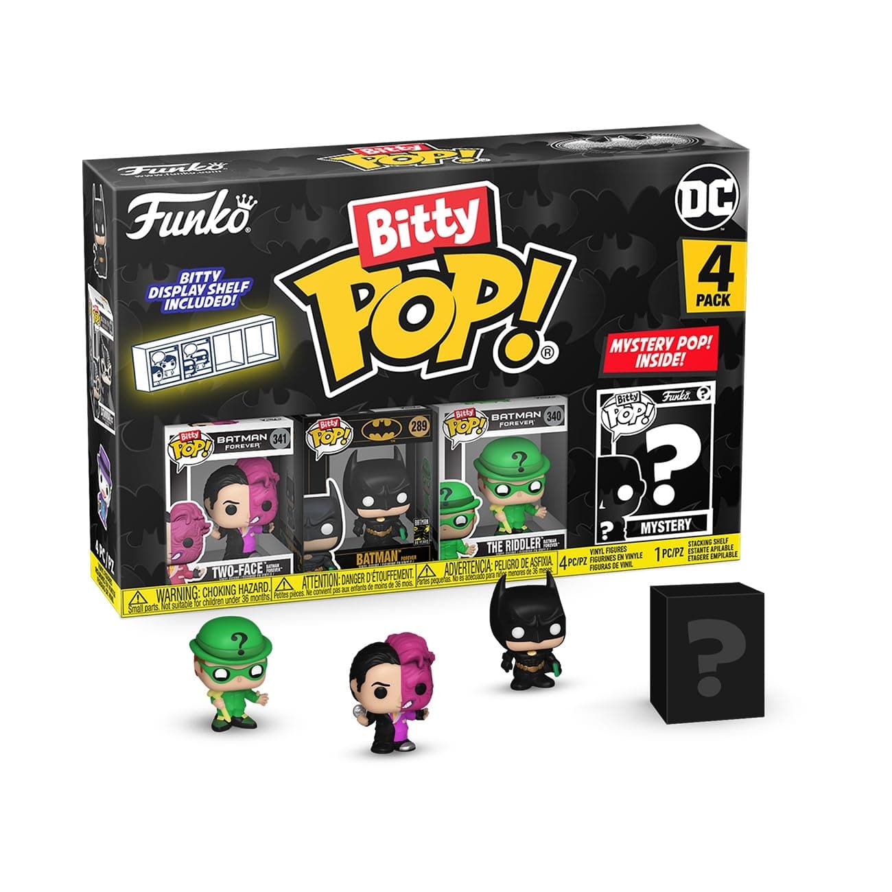 - Funko Bitty POP! Batman 85th - Two Face, 4-Pack and A Surprise Mystery Mini Figure - 0.9 Inch (2.2 Cm) - DC Comics Collectable - Stackable Display Shelf Included - Gift Idea - Party Bags Stocking