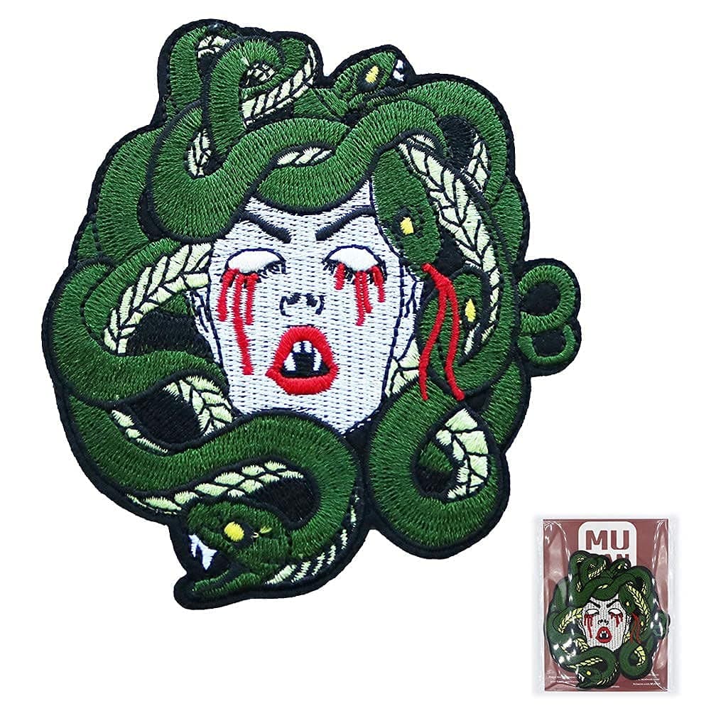 Sad Bleeding Medusa Patch Cool Punk Goth Iron On Patch Sewing Anime Embroidered Patch Badge Applique for Clothes Jacket Jeans Cap Bag