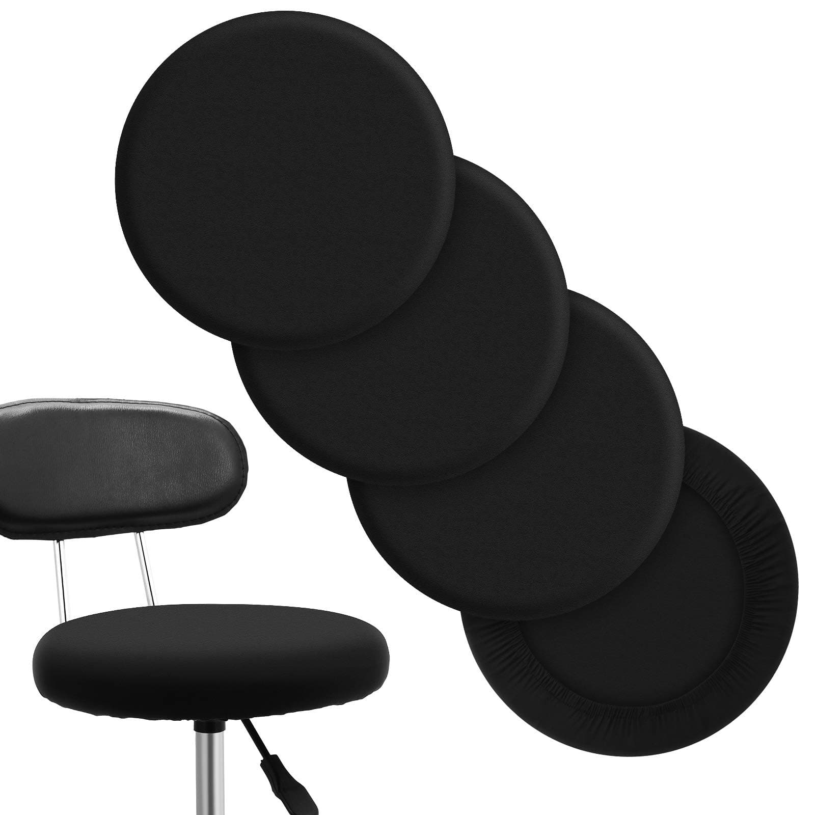 Tatuo 4 Pieces Round Bar Stool Covers Washable Stool Cushion Slipcover Elastic Bar Chair Covers for 14-17 Inch Chair, Black