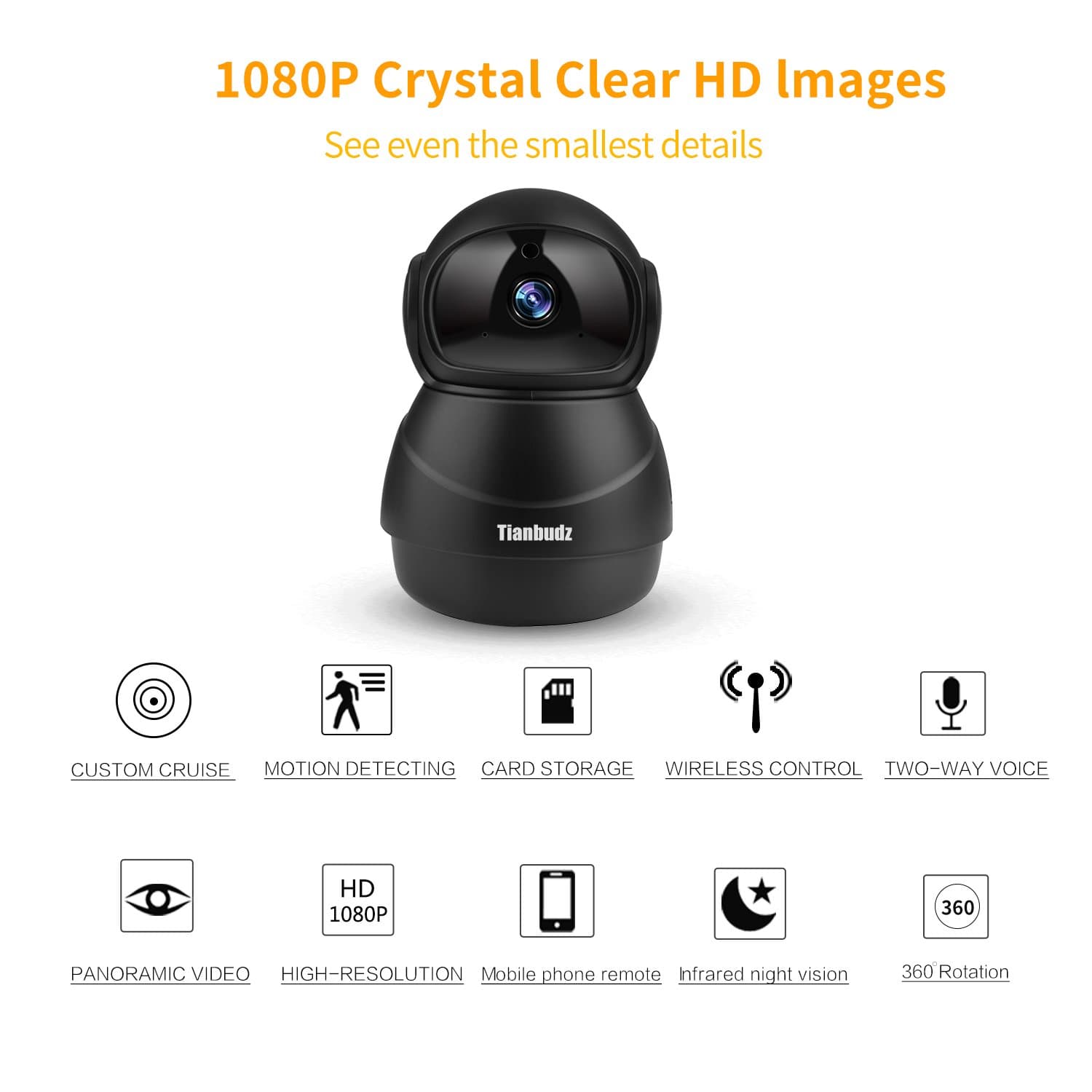 Tianbudz 1080P Wireless IP WiFi Camera Home Security Indoor Camera with Night Vision Motion Detection 2-Way Audio Home Security Surveillance Pan/Tilt/Zoom/Baby/Elder/Pet Monitor