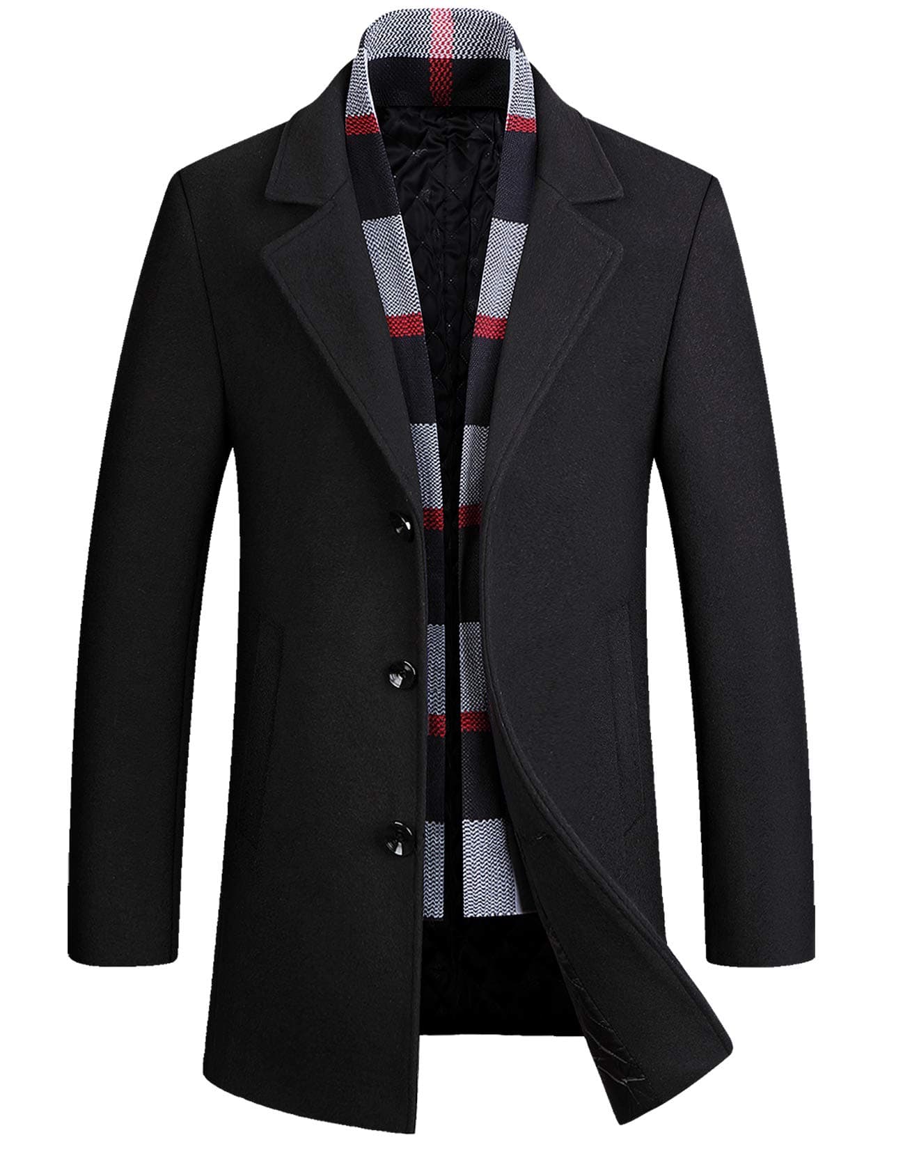 PRIJOUHE Men's Wool Coat Winter Coat Slim Medium Long Coats Overcoat Male