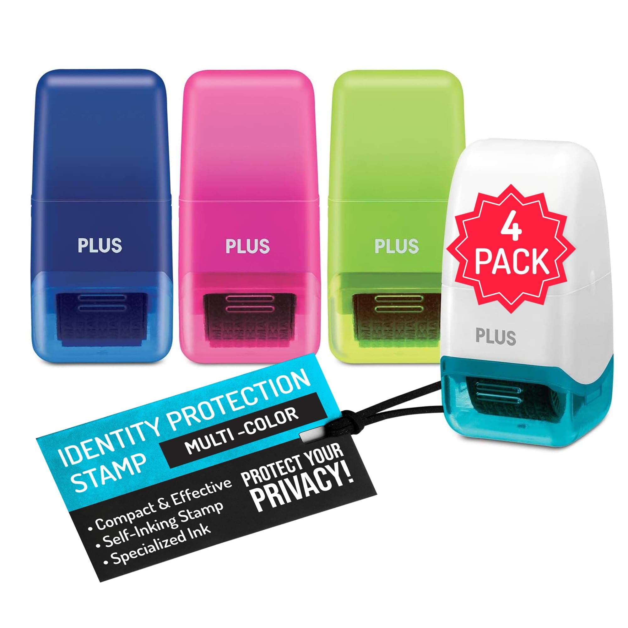 Guard Your ID Identity Protection Stamp Roller, Deluxe Multi-Color 4-Pack