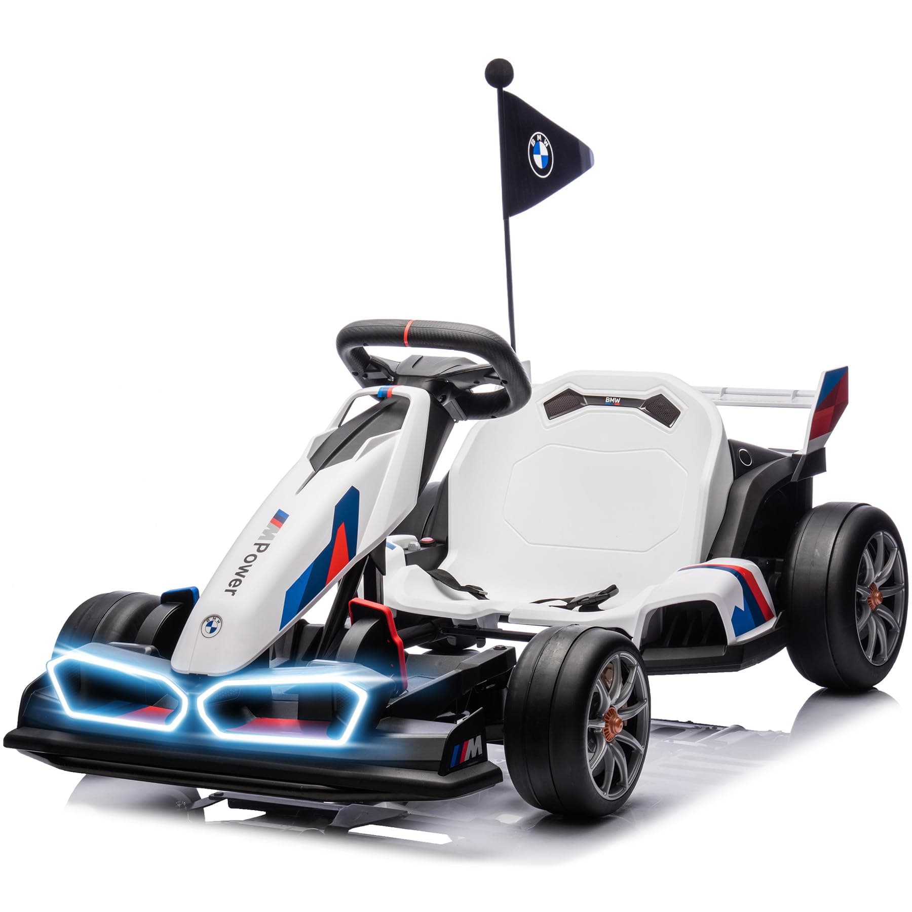 Licensed BMW Electric Go Kart, 36V Drift Kart with 600W Motor, Outdoor Driftable Kids Race Pedal Go Karting Car w/Adjustable Seat, Lights, for 6 Years Old, White