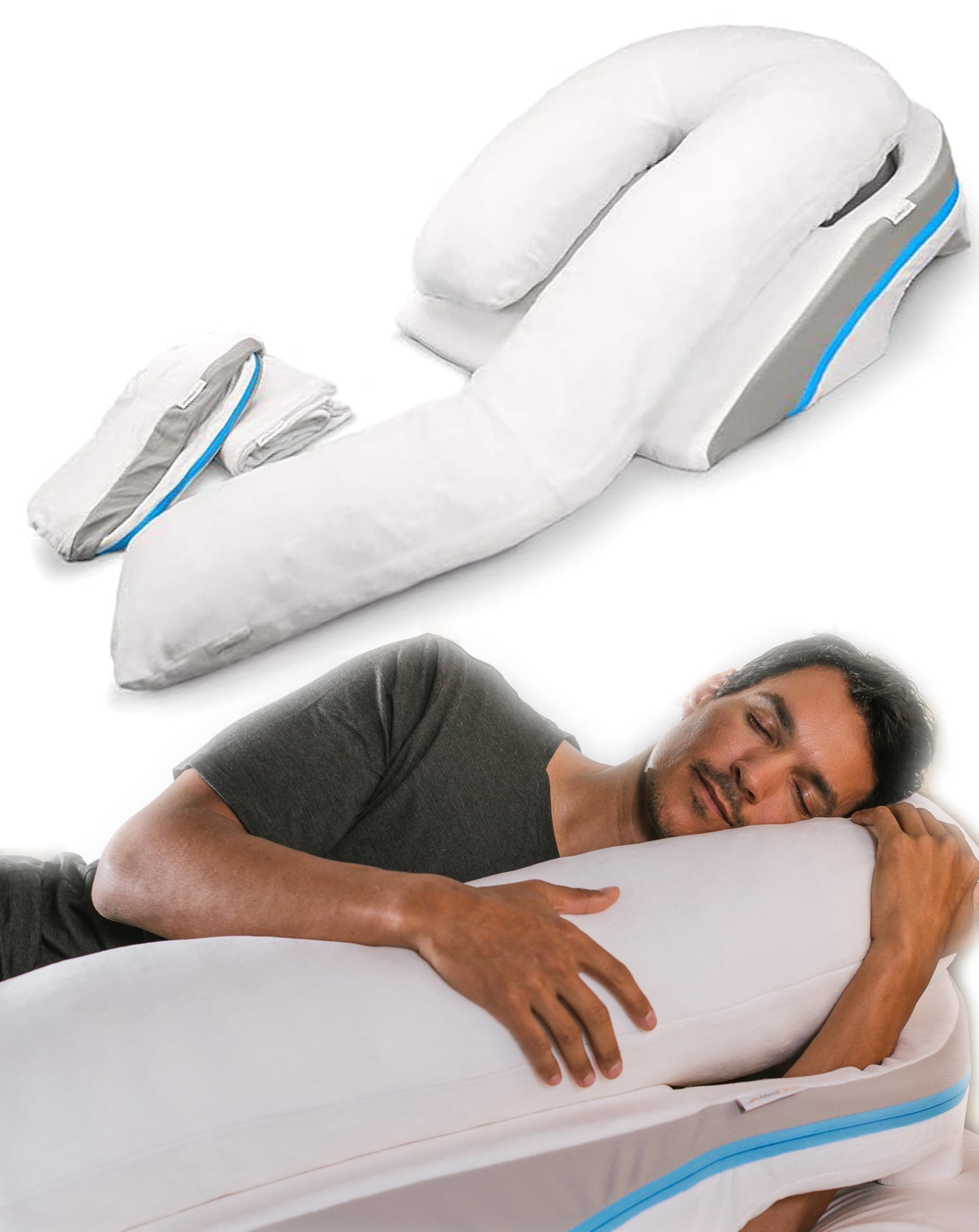 Shoulder Relief Wedge and Body Pillow System with Extra Cases, Right or Left Side Sleeping Comfort, Medical Grade, Size Small/Medium (5’9 and Under)