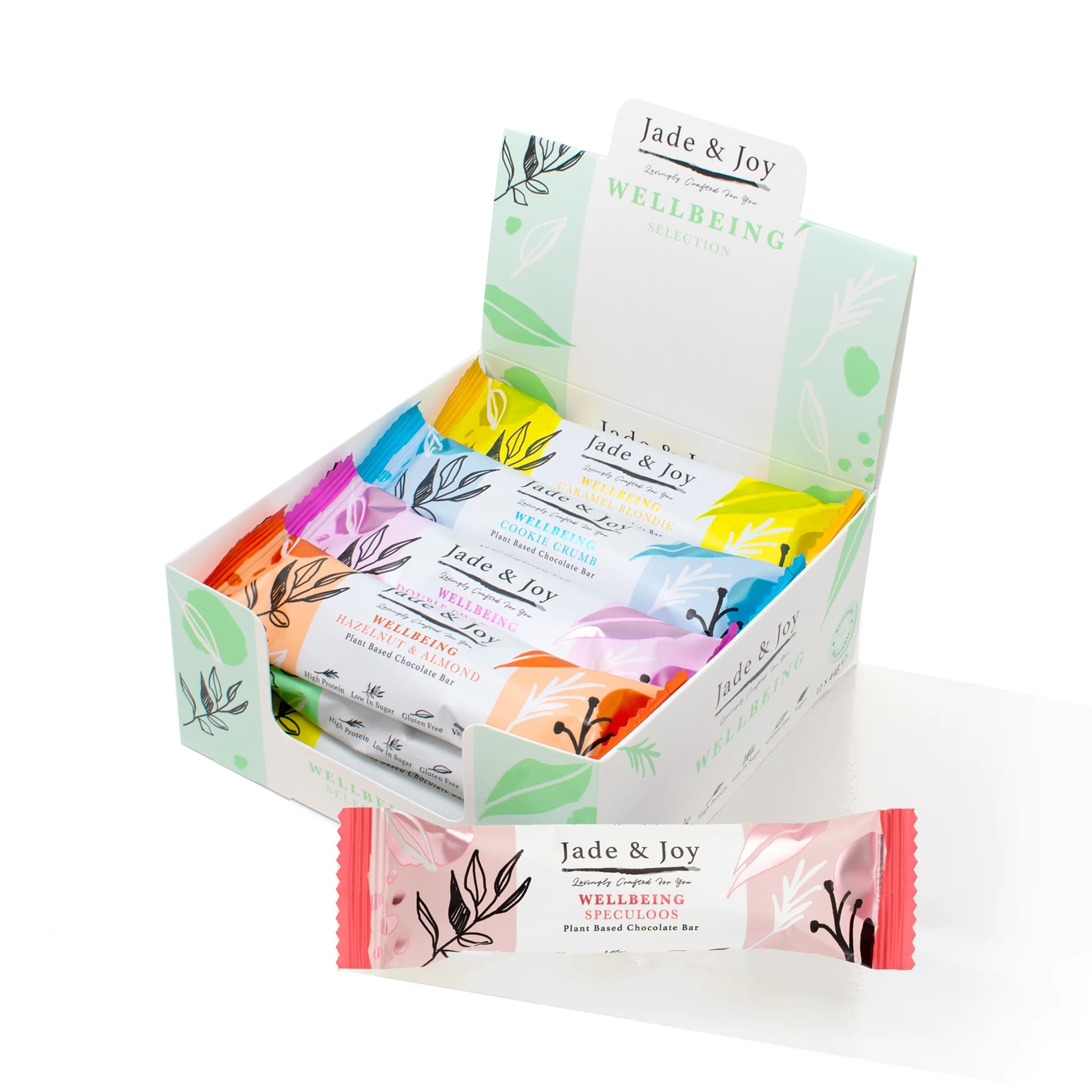 Jade and Joy Wellbeing Selection Box | Protein Bars | 12 Bar Variety | Low Calories | High Protein | High Fibre | Low Sugar | Gluten Free and Dairy Free | 12 x 44g | Snack Bars/Nutrition Bars