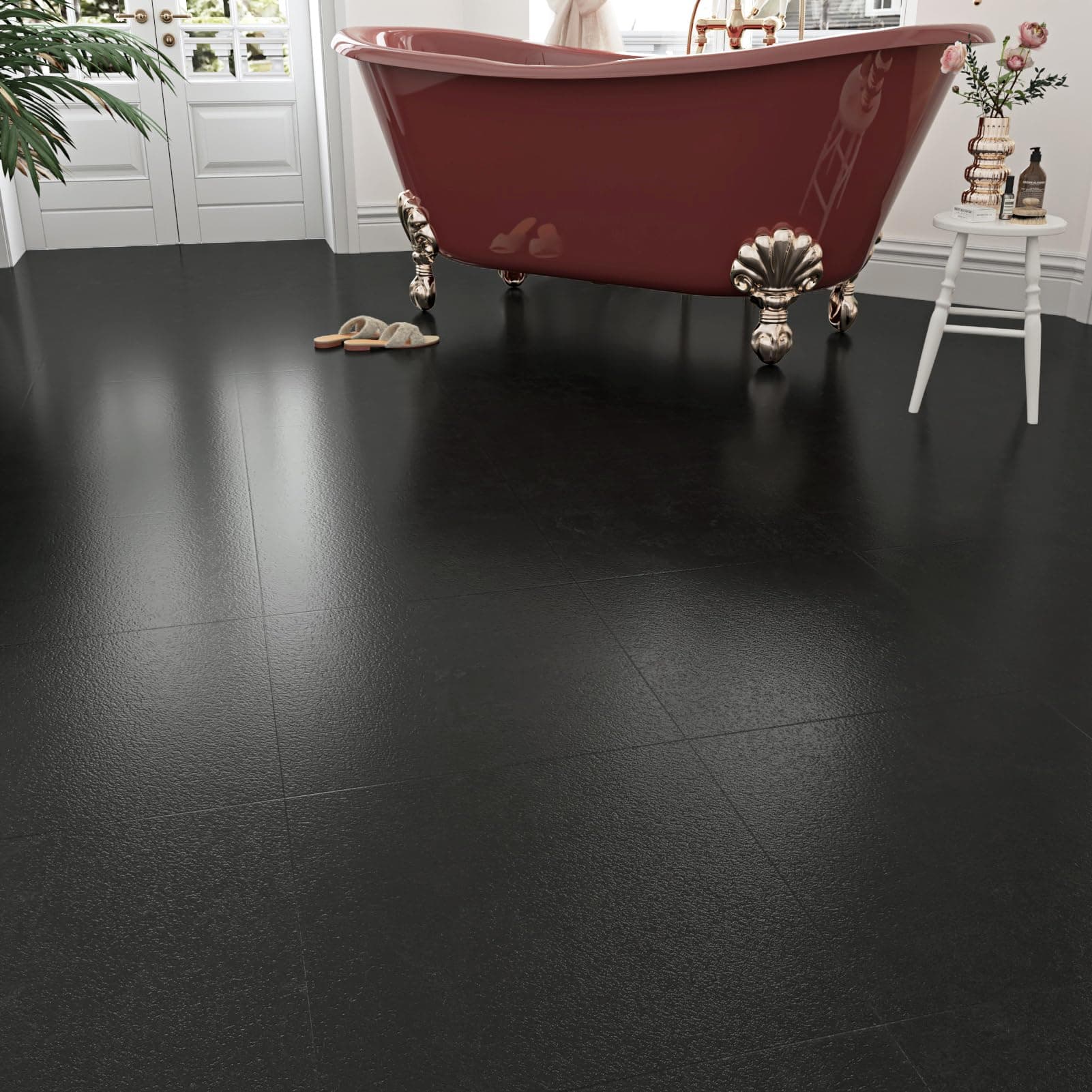 WESTICK Grey Black Marble Floor Tile Peel and Stick Flooring for Bathroom Kitchen Floor Tiles Peel and Stick Waterproof Dark Laminate Flooring for Bedroom Basement Laundry Room 5 PCS 12"x12"