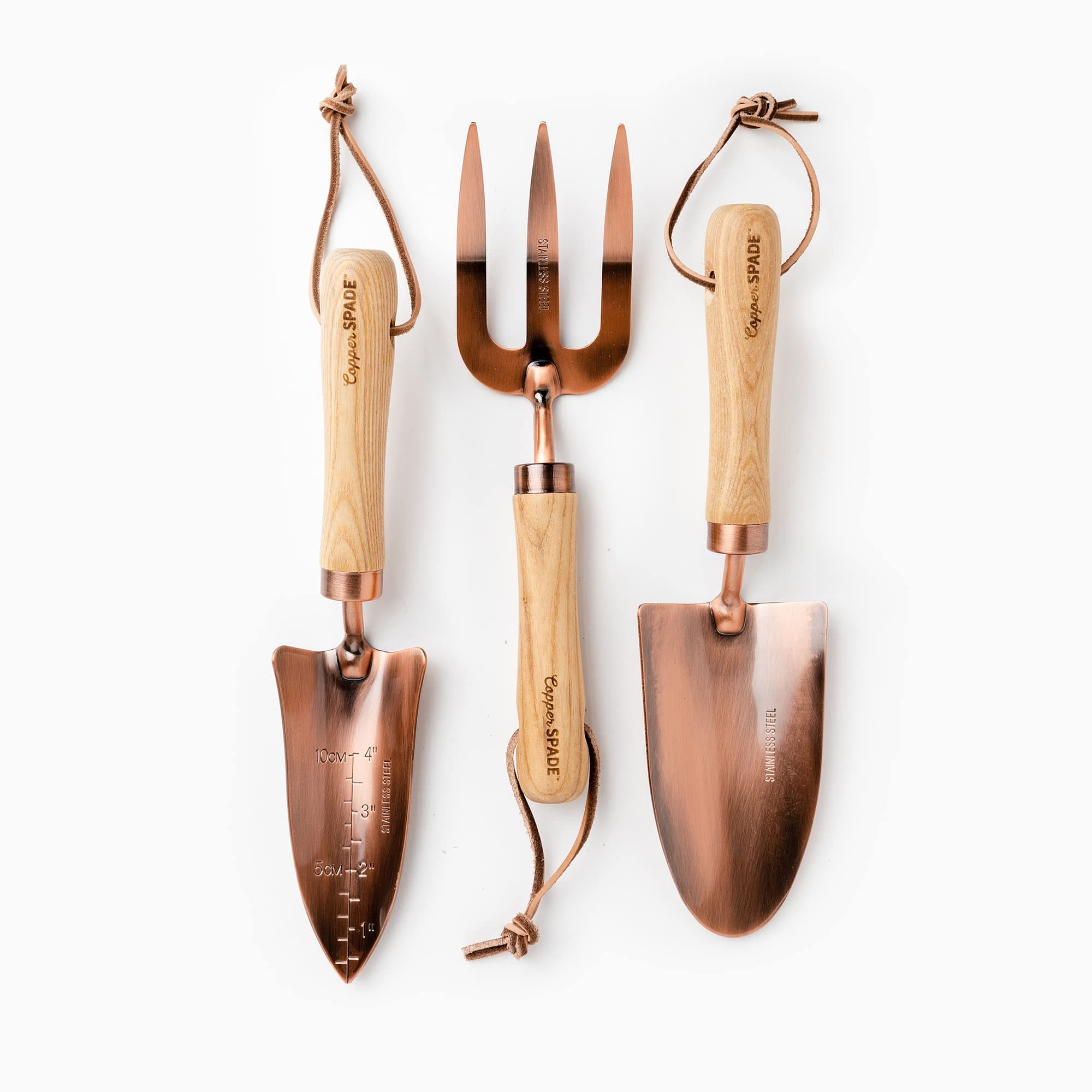 Copper Garden Tool Set | Trowel, Fork, Transplanter Spade | Stainless Steel with Copper Finish | Welded Joints | Decorative Wooden Storage/Gift Box