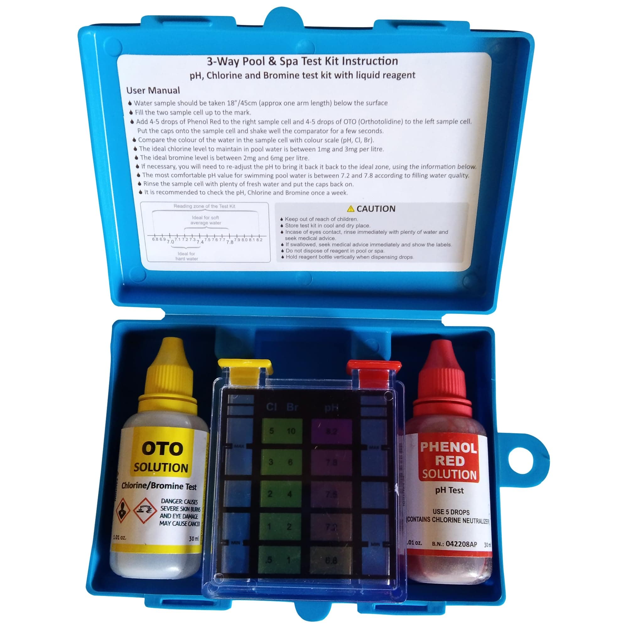 POOLTOOL Swimming Pool PH & Chlorine Test Kit Water Quality Swimming Pool Hydroponics Aquarium Tester Refile Bottle (3o ml 2 Refill Bottles) 1 Set