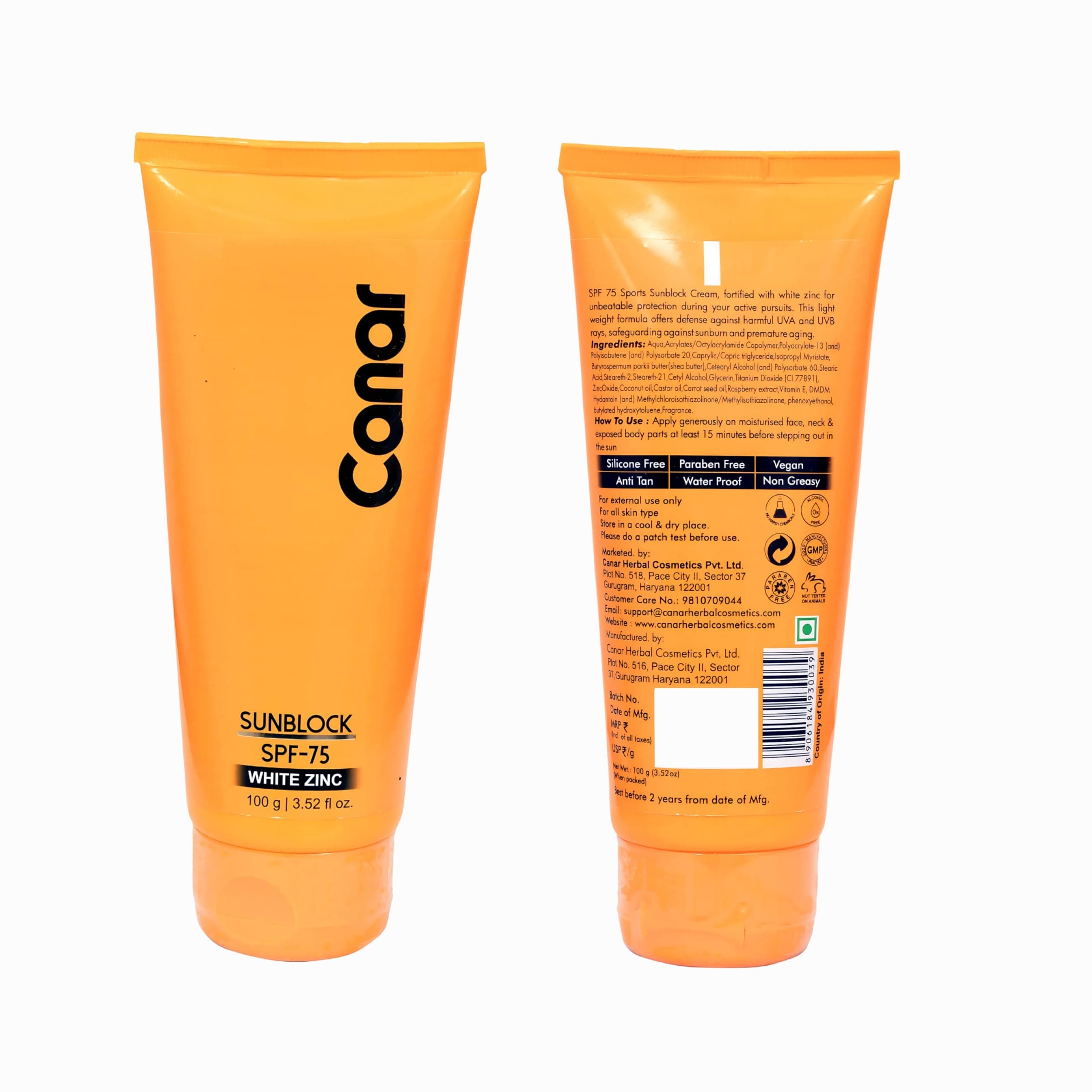 Canar Sunblock for All Skin Types SPF-75 White Zinc for Cricketers (100 gm)