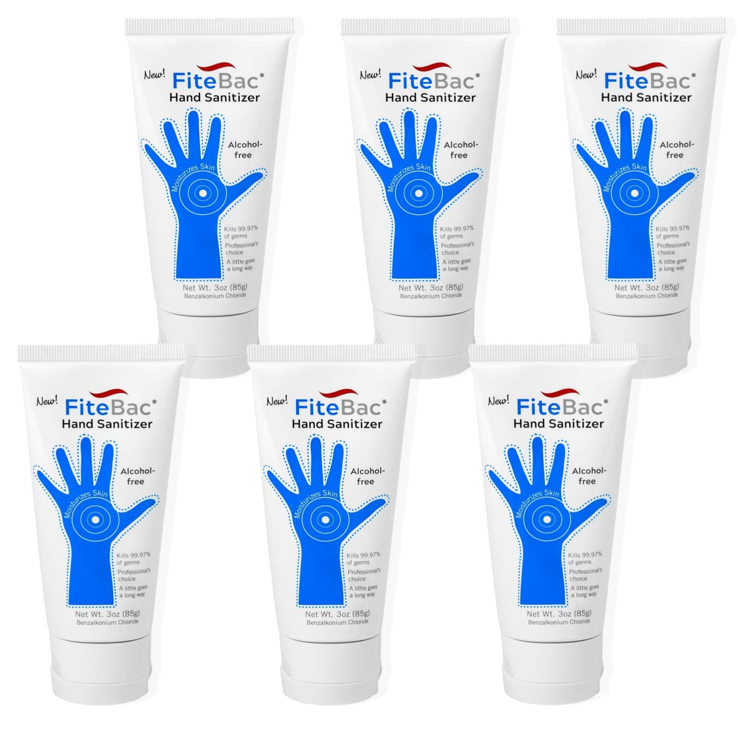 6 Pack Alcohol Free Hand Sanitizer Germicidal Gel - No Drying Foam - Advanced Moisturizers - by fiteBac