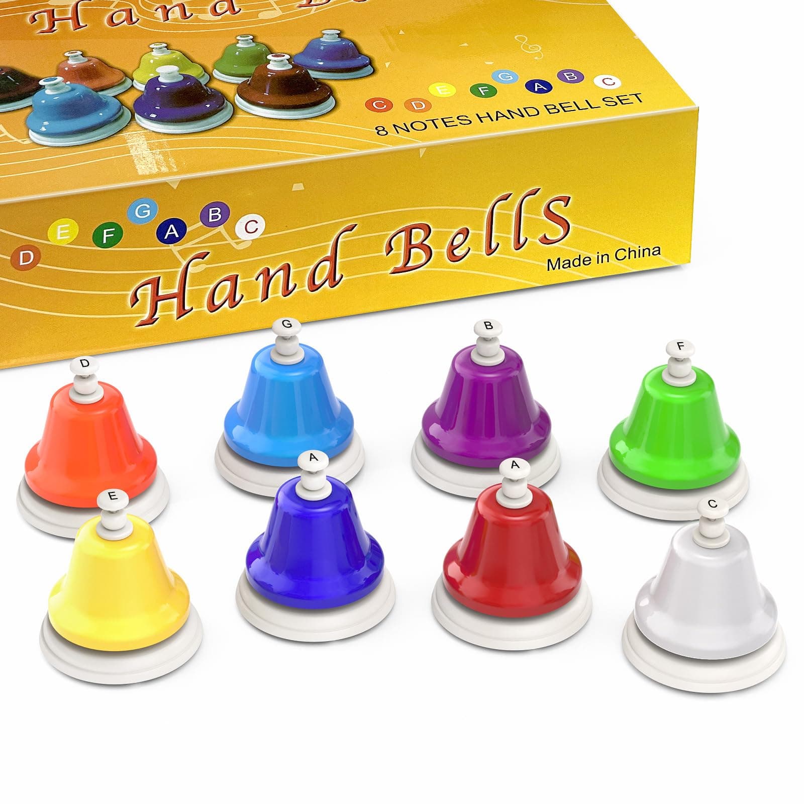 Facmogu Desk Bells, 8 Notes Diatonic Metal Hand Bells, Rainbow Music Bells, Musical Learning Teaching Percussion Instrument, Holiday Birthday Gift