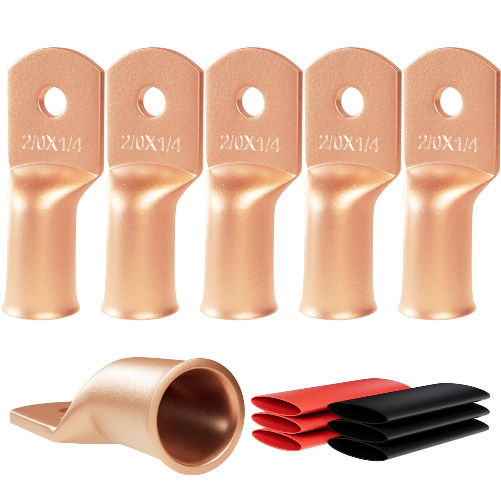 6pcs 2/0 Awg(00 Guage) - 1/4" (M6) Sanuke Wire Lugs Ring Terminal Connectors Ends Heavy Duty for Battery Cable Lug Wire Electrical Eyelets with 3:1 Dual Wall Adhesive Heat Shrink