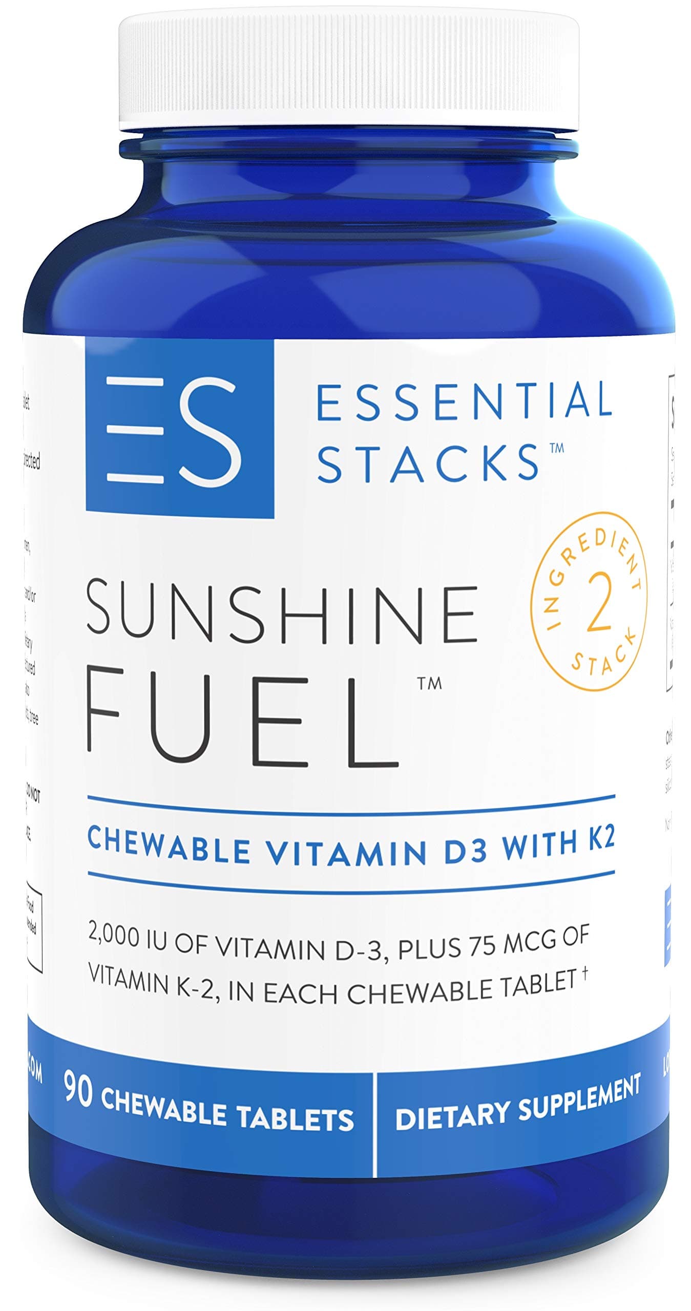 Essential Stacks Sunshine Fuel - Chewable Vitamin D with K2 (90 Tablets, Cherry Flavored) (3 Month Supply)