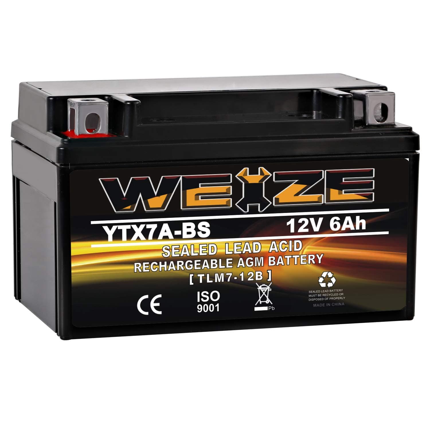 Weize YTX7A-BS High Performance - Maintenance Free - Sealed AGM Motorcycle Battery Compatible with Gas Gy6 Scooter Moped 50CC 125CC