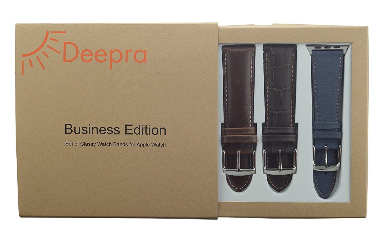 Deepra Apple Watch Band Leather Strap for iWatch Series 4, 3 , 2 and 1 44/42 mm (Brown) -Set of 4