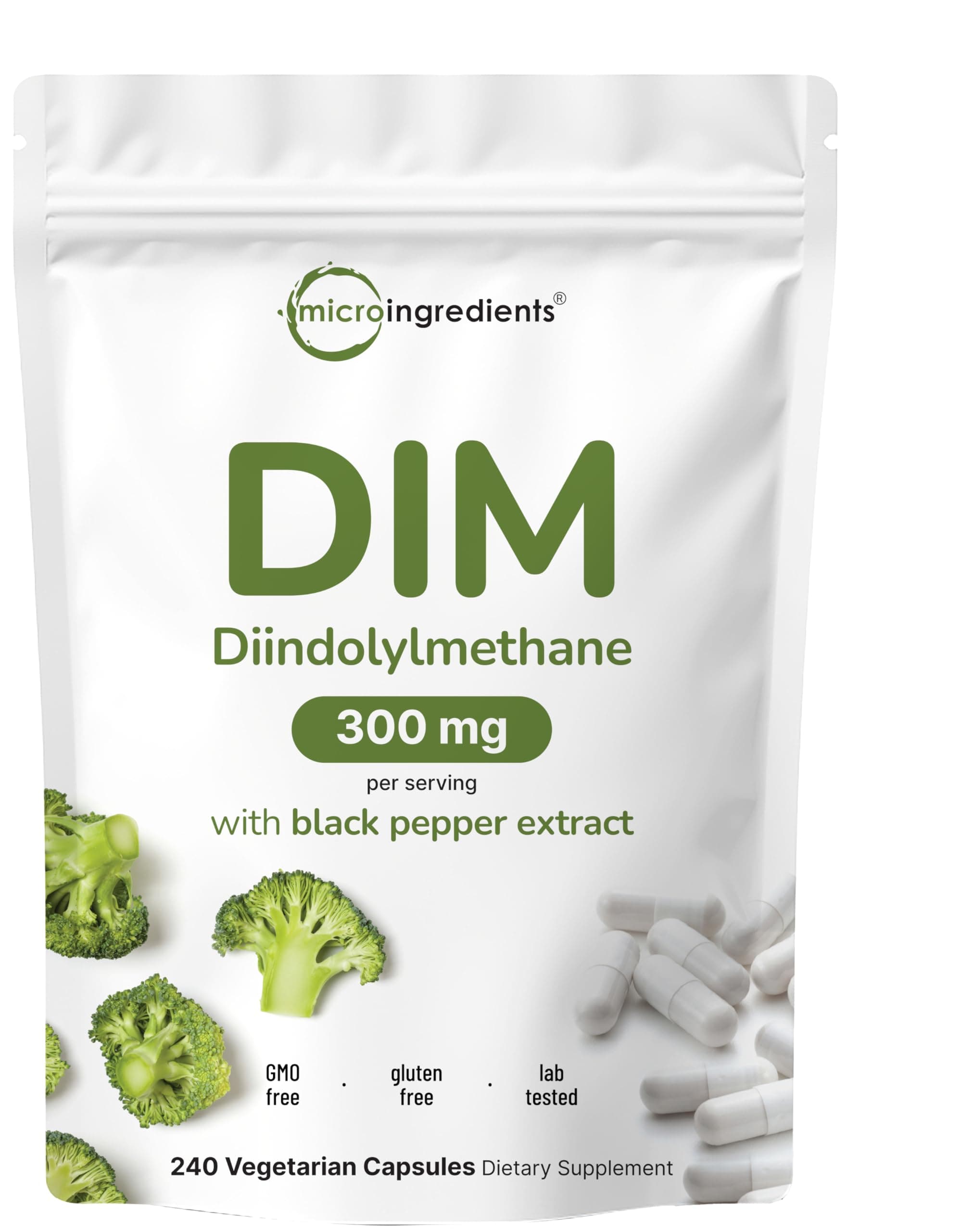 DIM Active Supplement, DIM 300mg, 240 Veggie Capsules (8-Month Supply), 2 in 1 Formula, Estrogen Metabolism, Premium DIM-Plus Broccoli Extract Supplement With Black Pepper for Better Absorption
