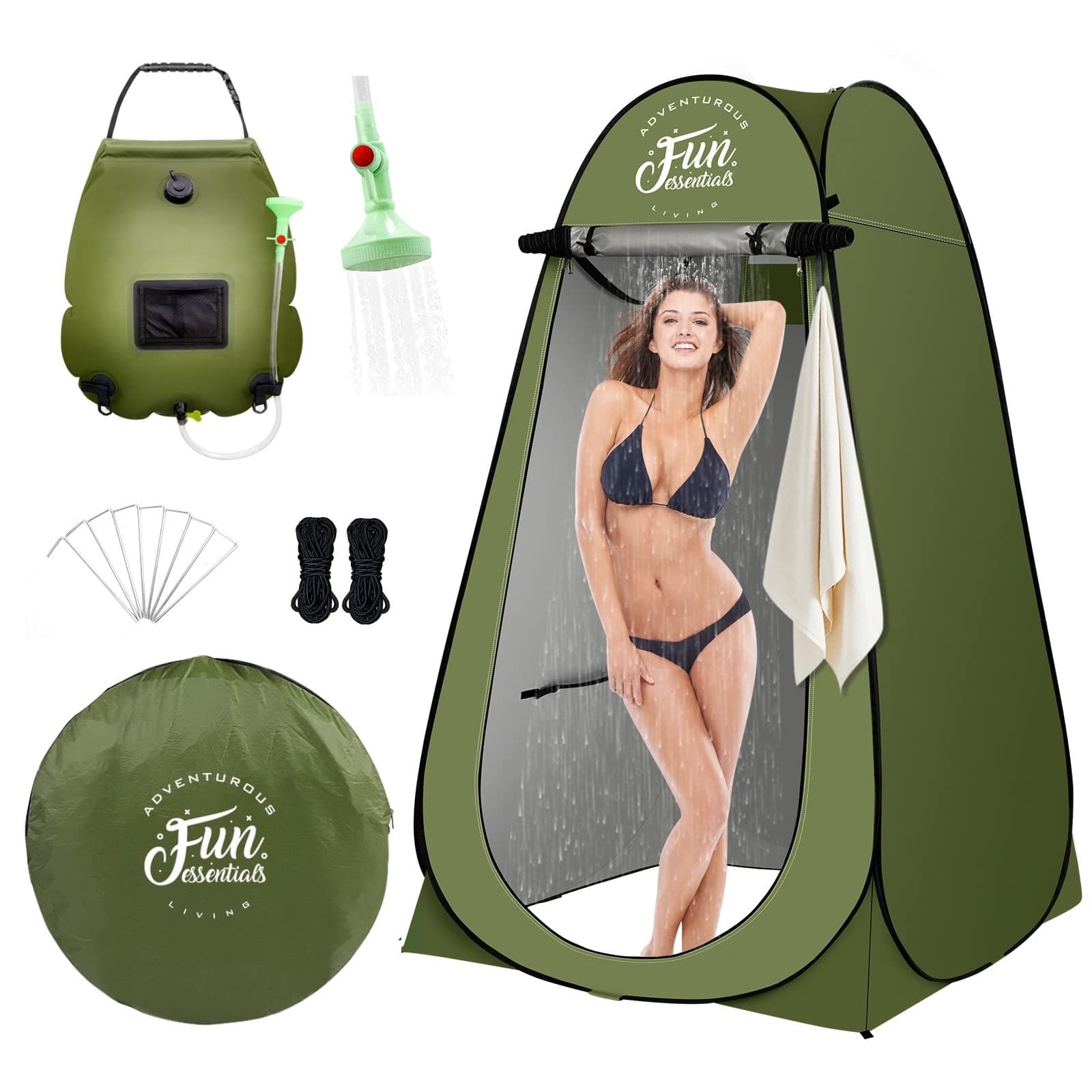 Solar Shower Tent Kit, 2 Pcs, Instant Pop Up Privacy, 5 Gallon Solar Shower Bag, Sun Canopy Beach Outdoor Camp Privacy Tent, Easy Set Up, Foldable
