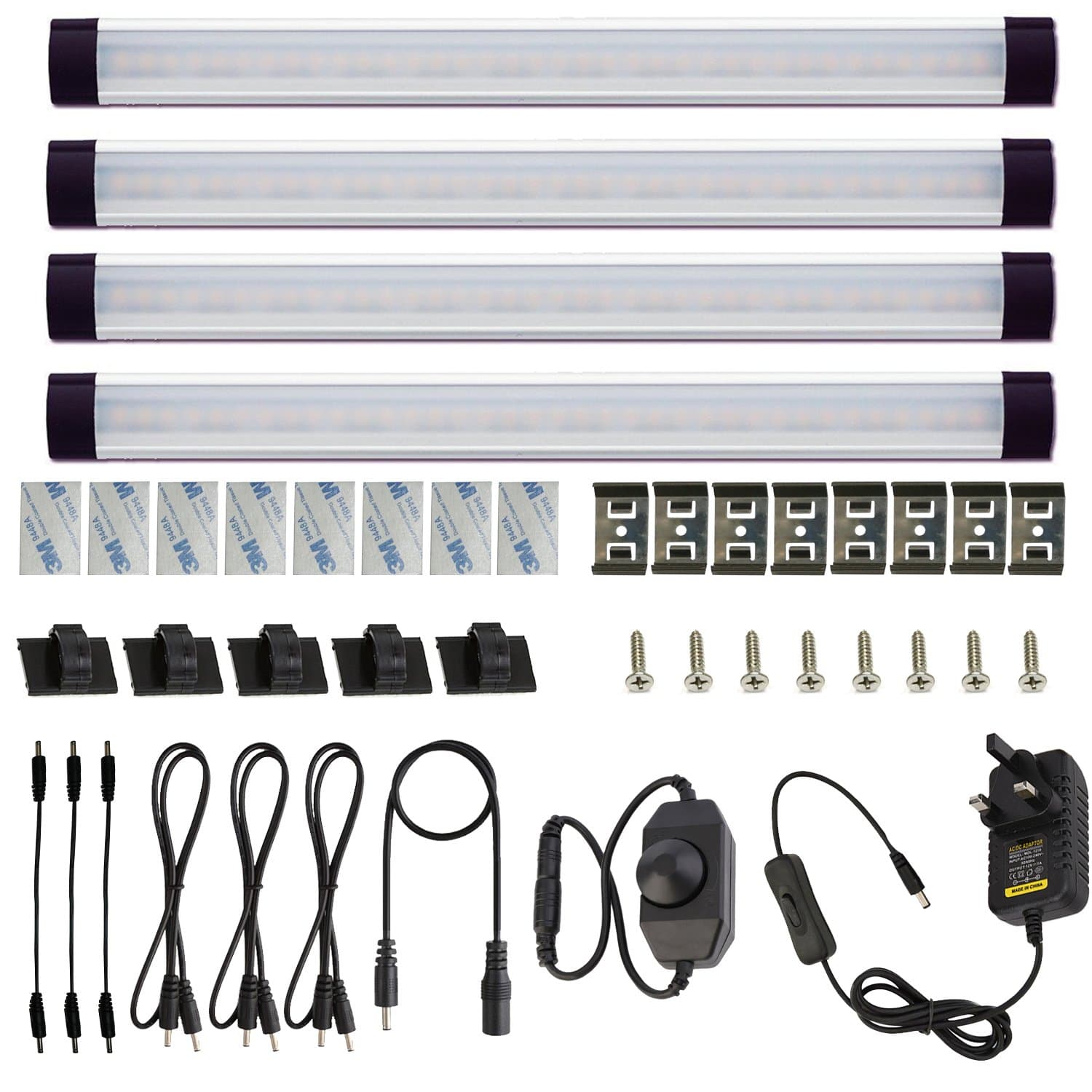 AlBOO Under Cabinet Kitchen Lights Wired LED 6000K Dimmable,28cm Under Cupboard Kitchen Lights 12V Plug in with Mains,Ultra Thin Fixture Under Couter Lights Display Lights for Cabinet Cupboard 4 Pack