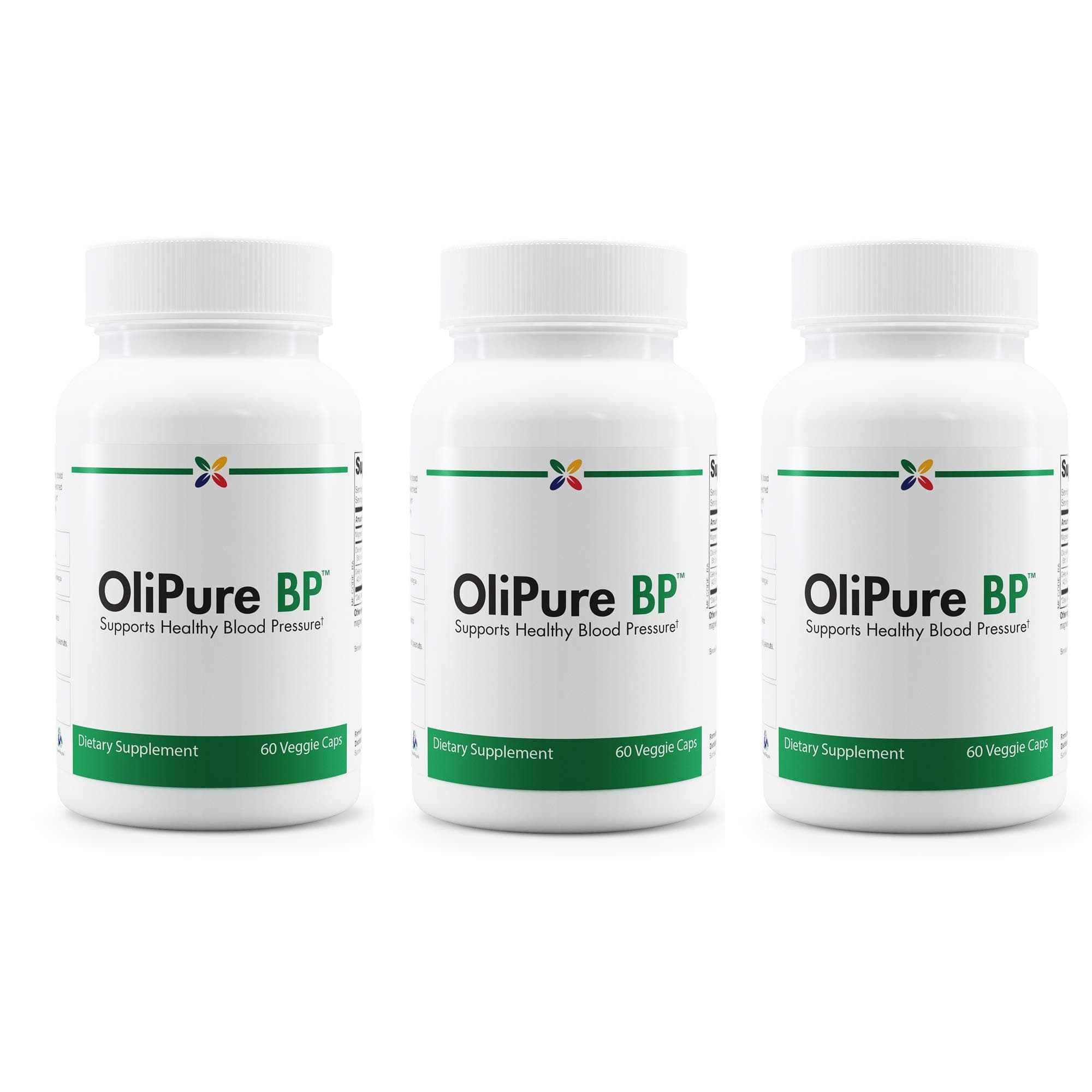 Stop Aging Now - OliPure BP Blood Pressure Support - Olive Leaf Extract, Celery & Magnesium - Blood Circulation Supplements, Blood Vessels & Blood Flow Supplement - 180 Vcaps (3 Bottle Multi-Pack)