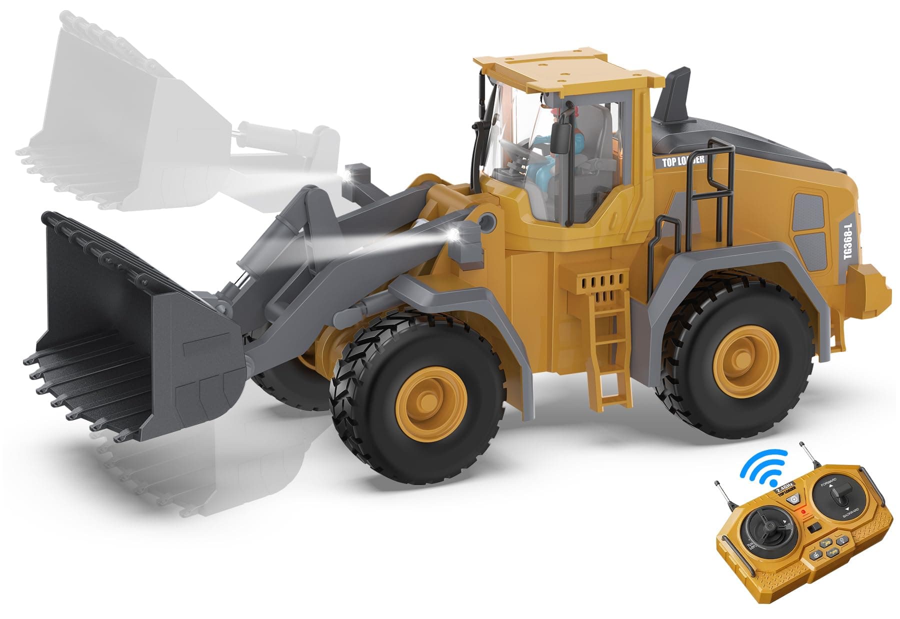 KIDMARKT Metal RC Wheel Loader Toy | 9-Channel Remote Control Construction Truck with Realistic Lights & Sounds, 1:20 Scale Rechargeable Vehicle for Boys Ages 3-12, STEM Engineering Gift for Kids 2025