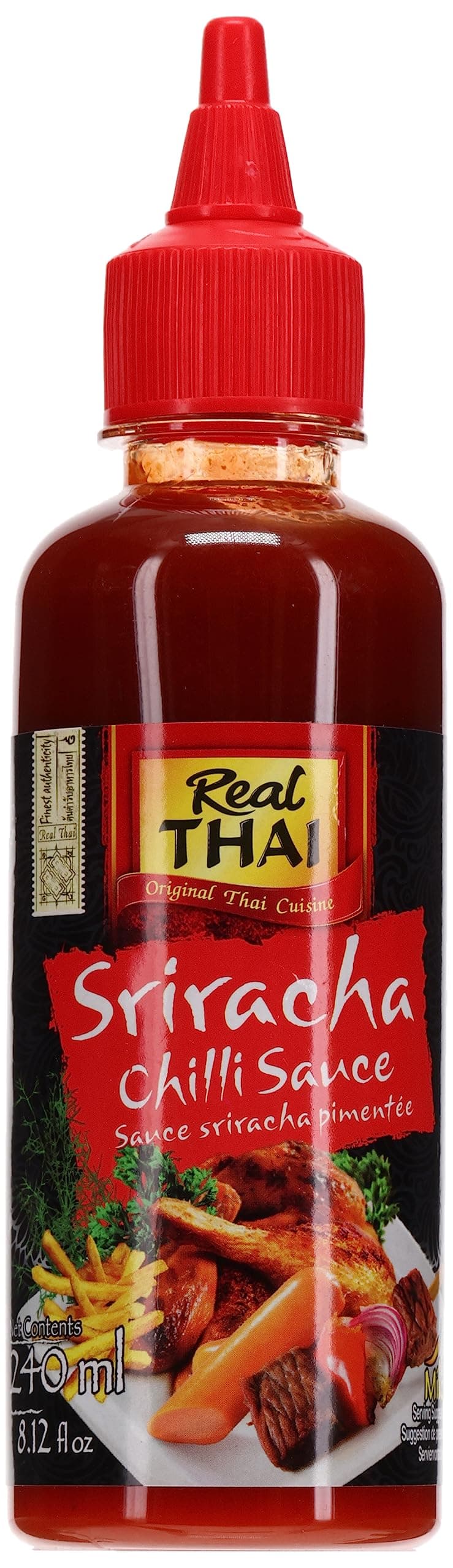 Real Thai Sriracha Chilli Sauce (240 ml) Authentic Sriracha Thai Sauce, Premium Quality Sauce, Dipping Sauce, Perfect Condiments for Spicy Food Lover, Vegan, Thai Cuisine