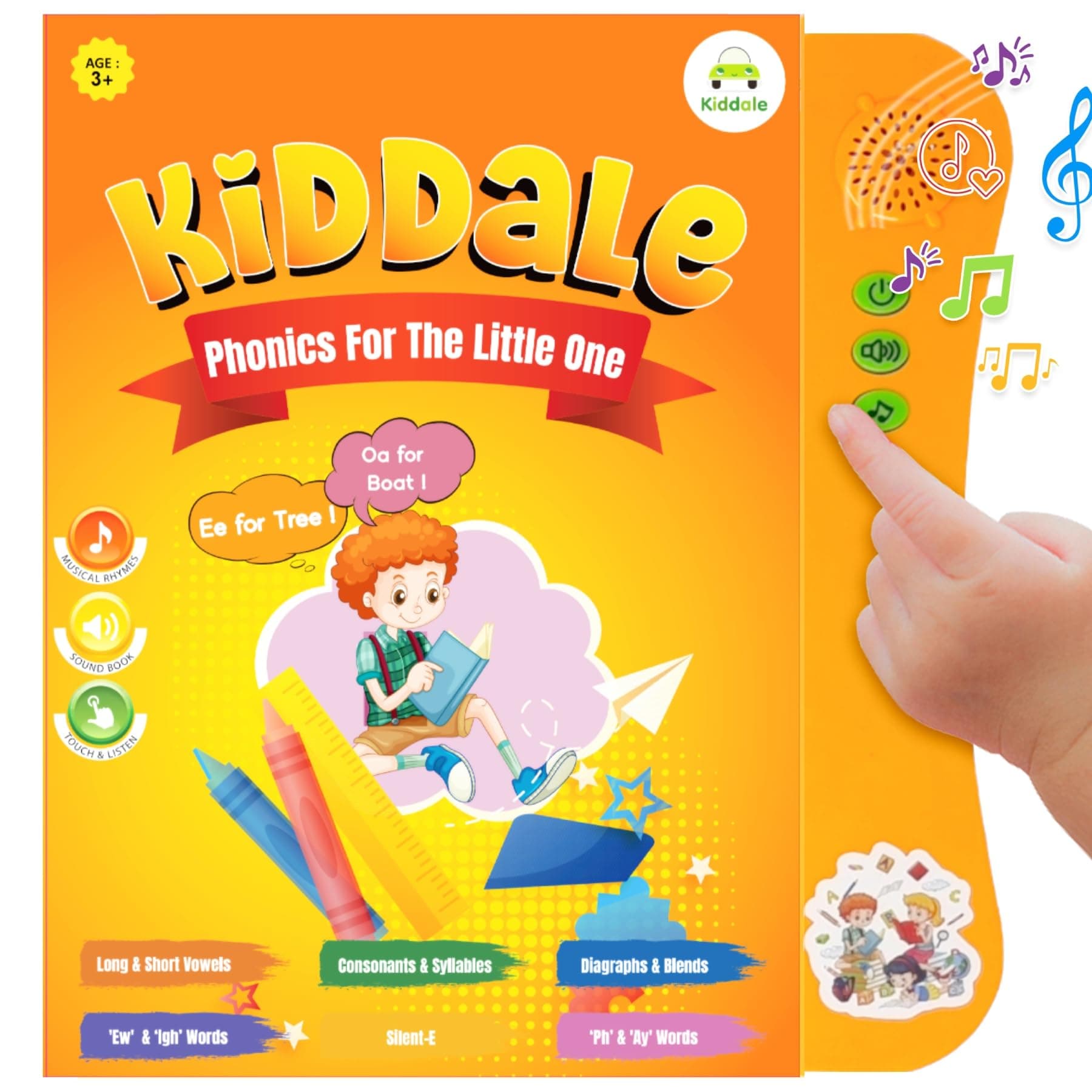 Kiddale Ebook on English Phonics Learning|Interactive Musical Electronic Magical Sound Book|Gift for 3,4,5 year kids|Smart, Intelligent, Speaking, Talking, E Learning Activity Book with Audio Stories