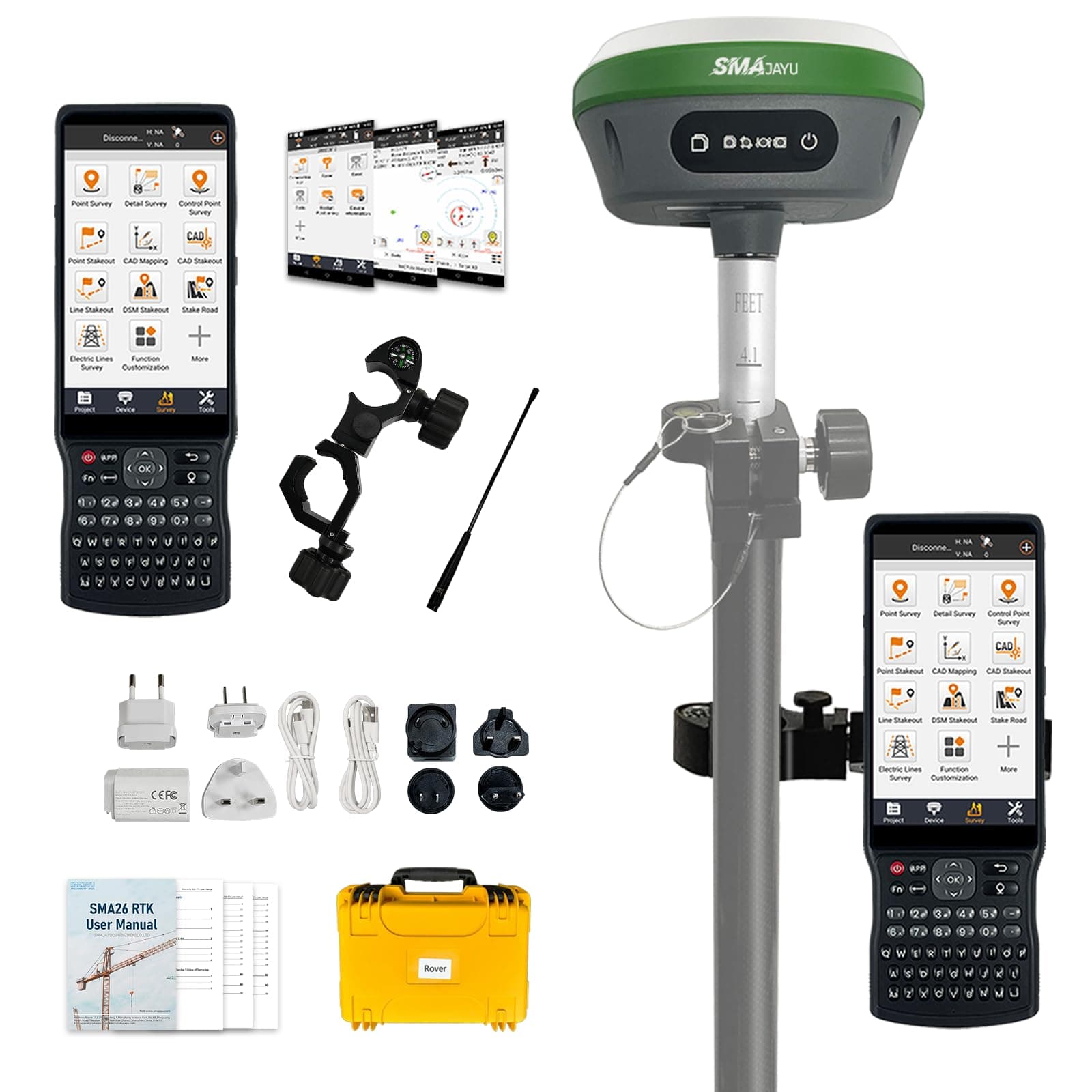 SMA26 RTK Rover with Collector Installed Permanent Surveying Software, RTK Receiver NOAA certificated,Static Survey,RTK Survey by CORS and PPP Survey for Topographic,Land Surveying (Exclude Pole)
