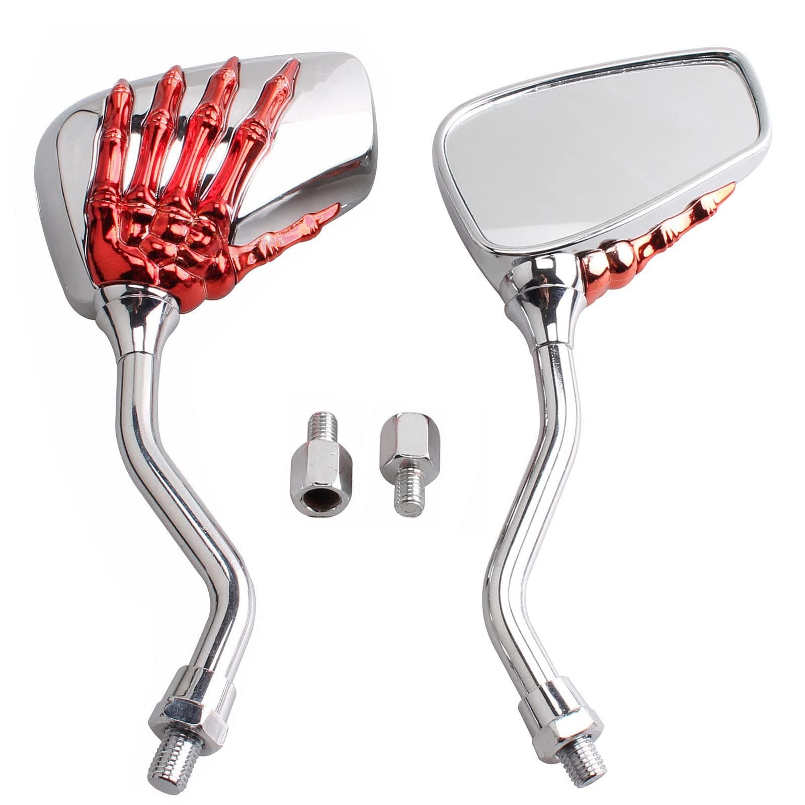 1 Pair Left Right Universal Motorcycle Scooter Chrome Skull Hands Claw Side Rear View Mirrors for Motorcycles, E-Bikes with 8mm or 10mm Screws (Red)