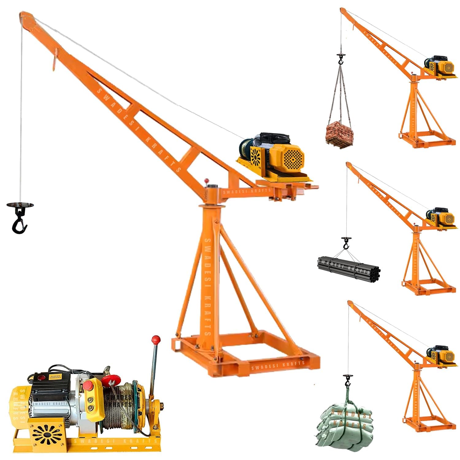 Electric Mini Lifting Crane with 5HP Single Phase Electric Motor 8mm Wire | 50 Meter Wire Length | 53-55kg Frame | Mini Crane Scale 500kg (3 month motor warranty)