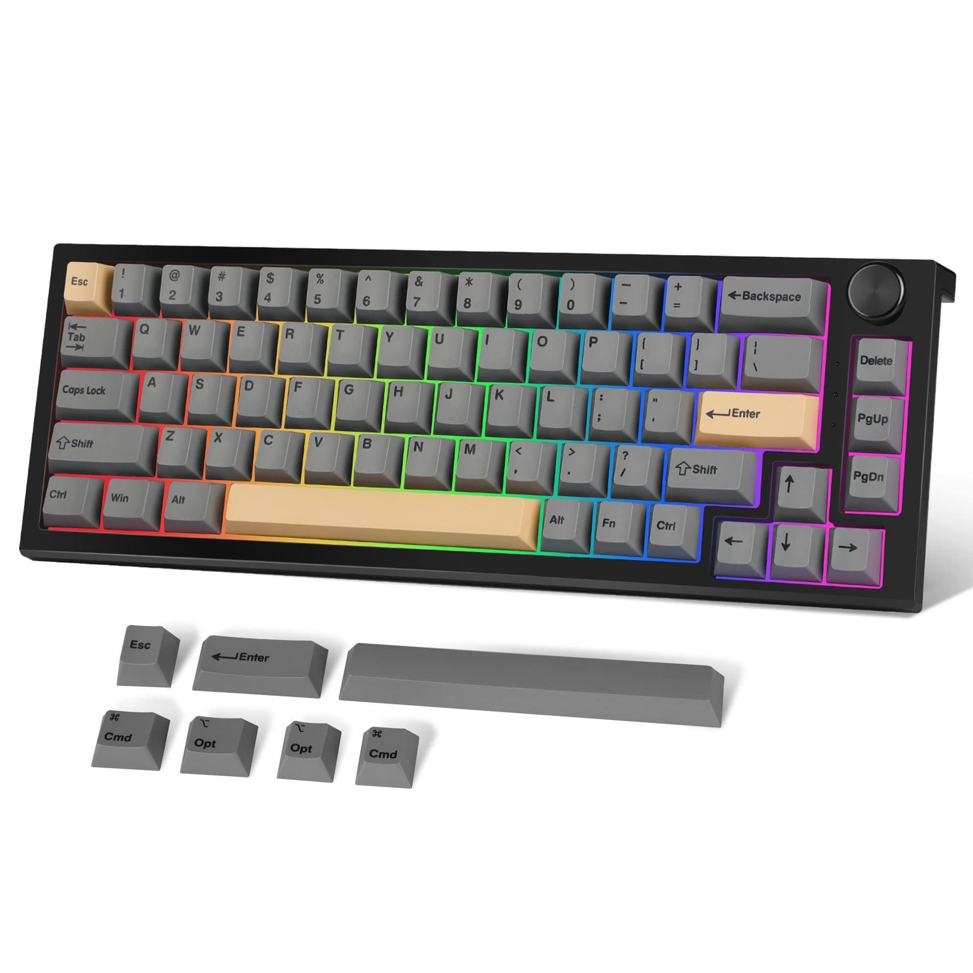FANTECH MAXFIT67 3-Mode Custom Mechanical Gaming Keyboard RGB Backlit, 65% (67-Key) Hot Swappable Bluetooth/2.4G Wireless/Type-C Wired South Facing Mechanical Keyboard, Kailh White Switch, Black