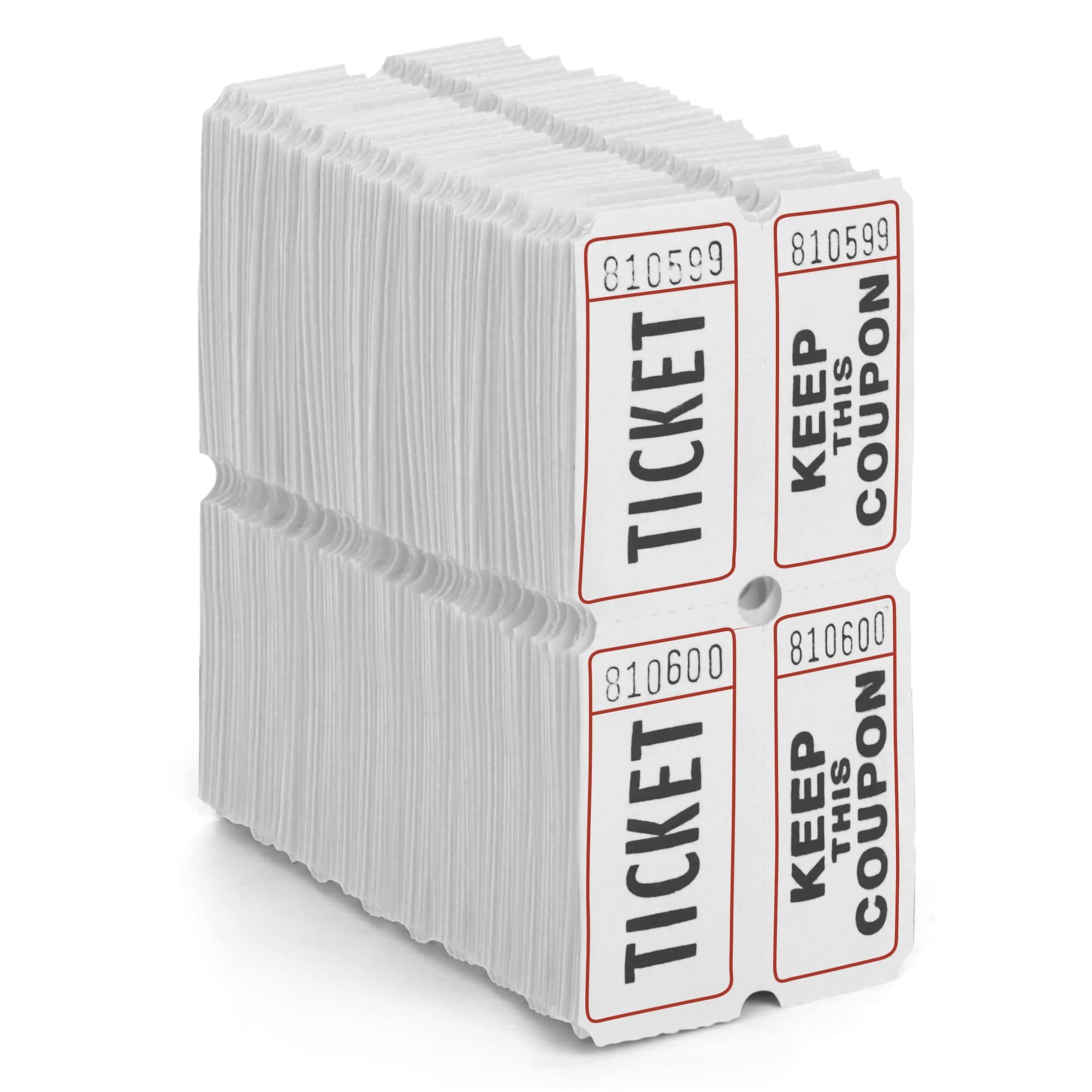 HENRY DOTS 50/50 Double Raffle Tickets - White - 100 Ticket Count Per Pack - Easy Tear Away Stubs for Contact Info - Raffle Drum Tickets for Drinks, Carnival, Chinese Auction, Events