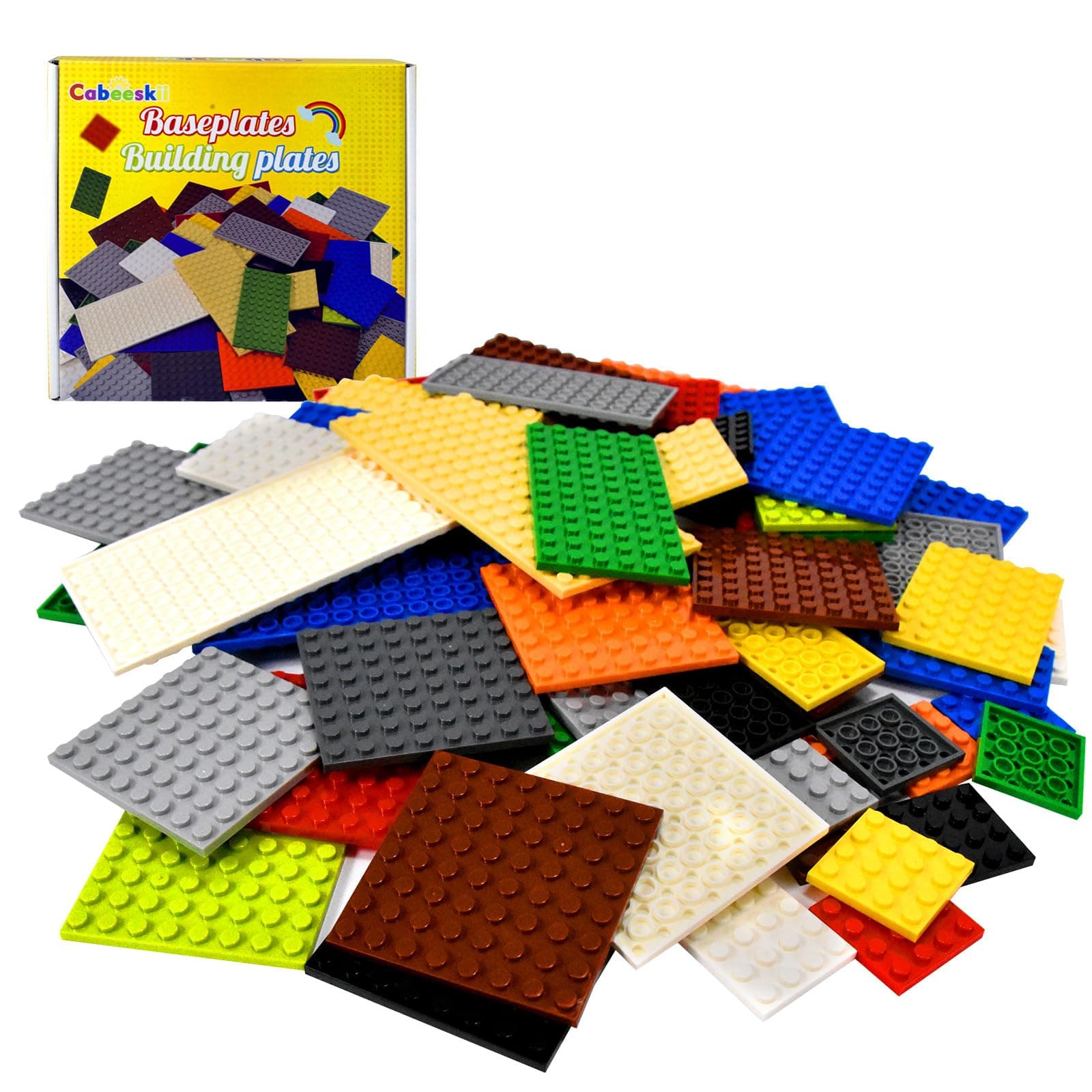 Classic Building Plate, 60pcs Random Mixed Colour with 6 Size Building Plate Base Plate, Compatible with Lego Parts and Pieces, Building Bricks, for Most Brands