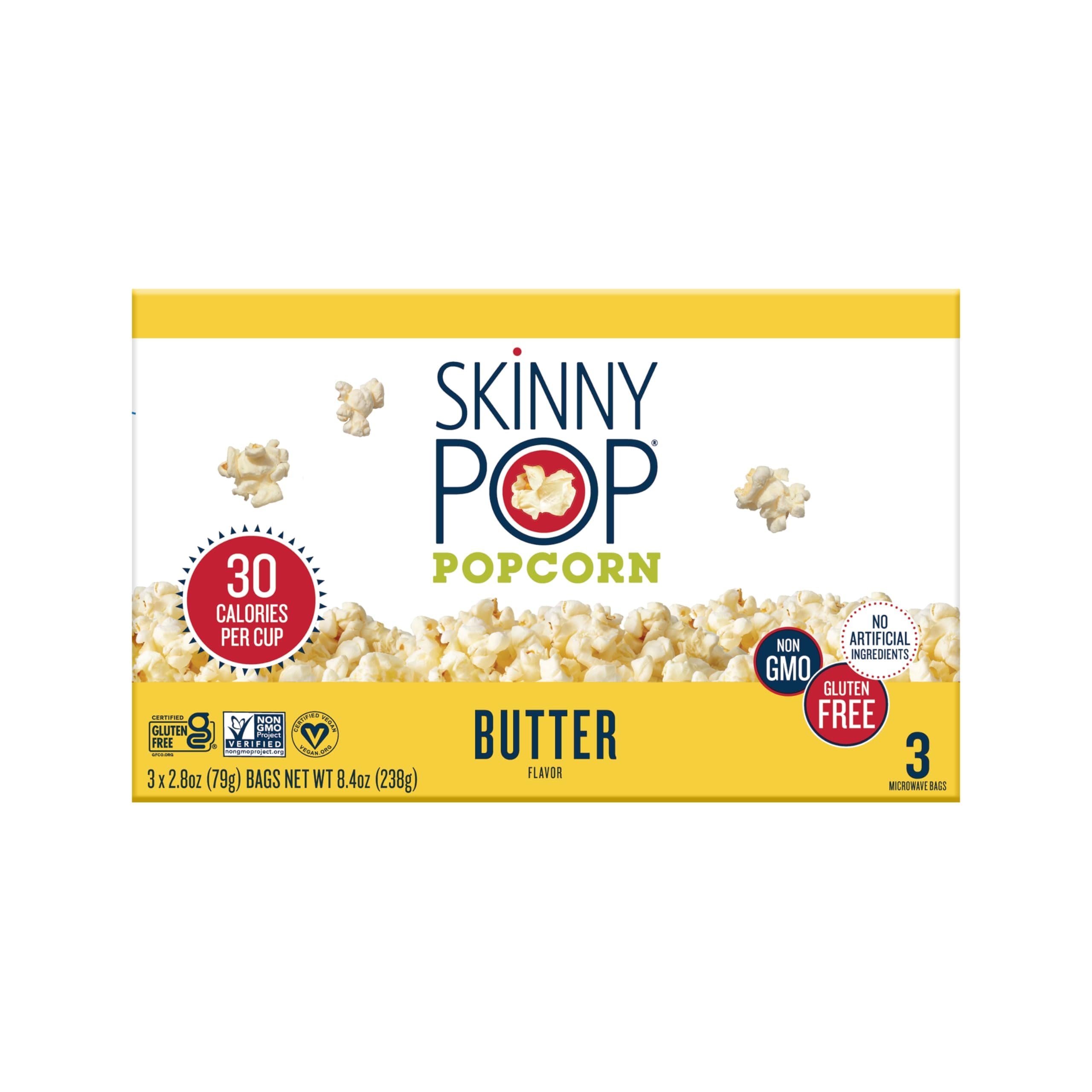SkinnyPop Popcorn, Butter Microwave, 2.8oz, 12 Boxes (3 Bags per Box)