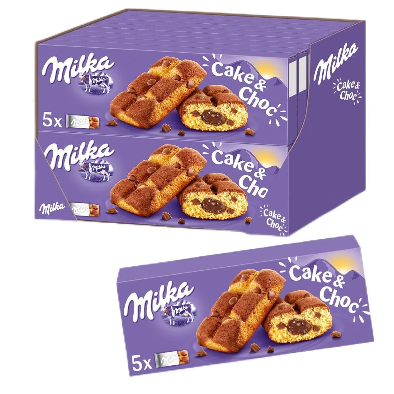 Milka Biscuit Cake, Soft Sponge with Chocolate Chip and Milk Chocolate Filling, 175g (Pack of 16 Boxes)