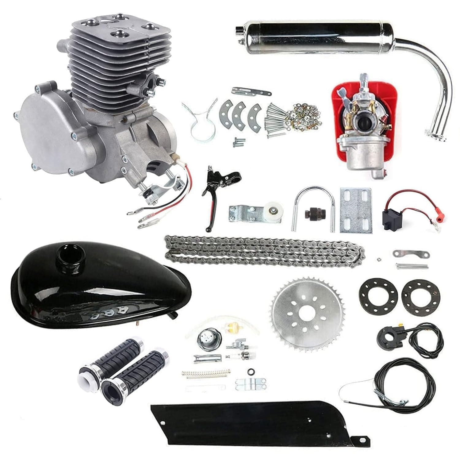 Upgraded 100cc Bicycle Engine Kit 2 Stroke Bike Motor, Air-Cooling Gas, Engine Motorized Bicycle Kit with CDI Ignition Mode and 36-Tooth Sprocket for Most 26"/28" Bikes Scooter
