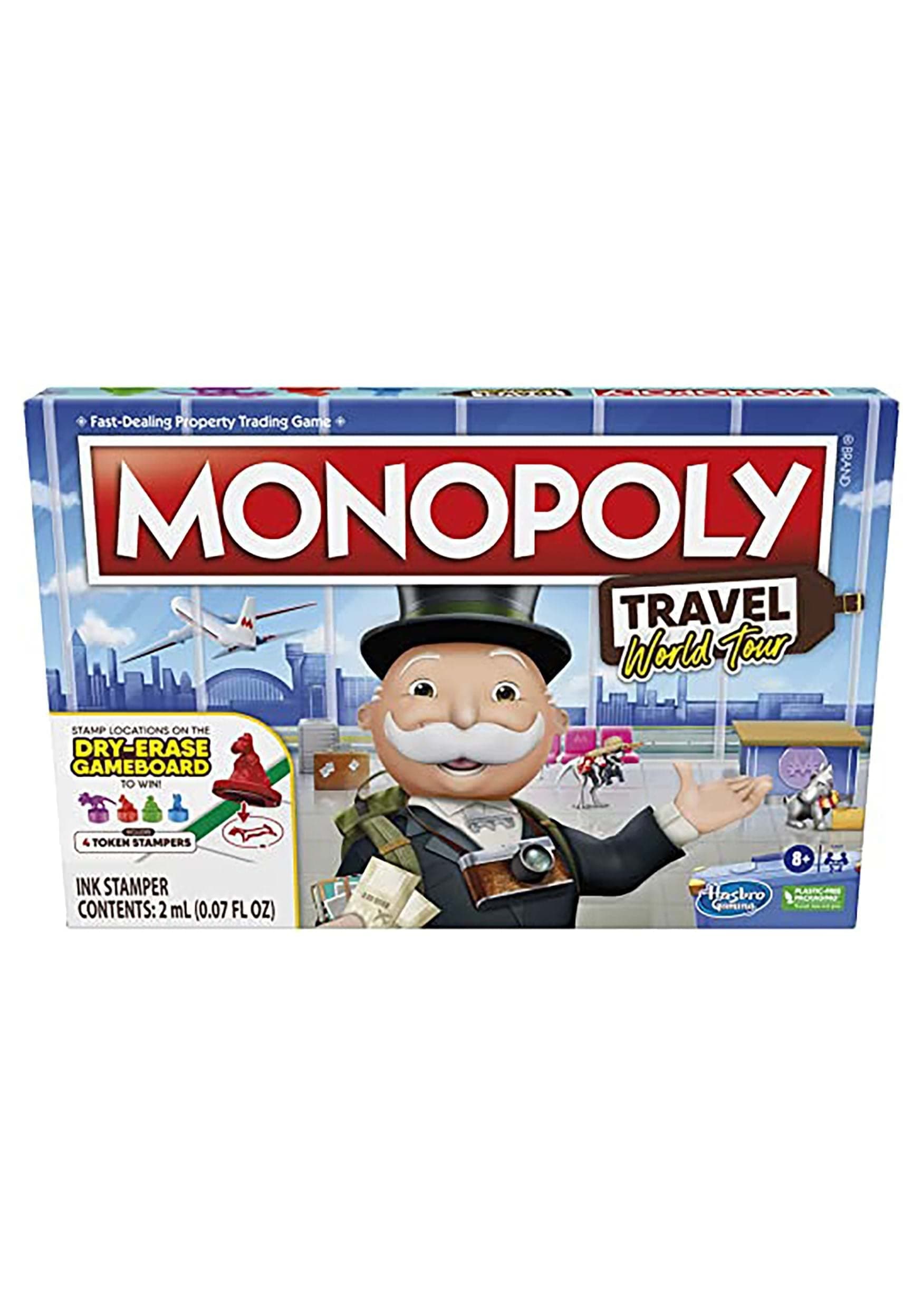 Hasbro Gaming Monopoly World Tour Monopoly Board Game, with Token Stampers and Dry-Erase Gameboard, Board Games for Family Game Night