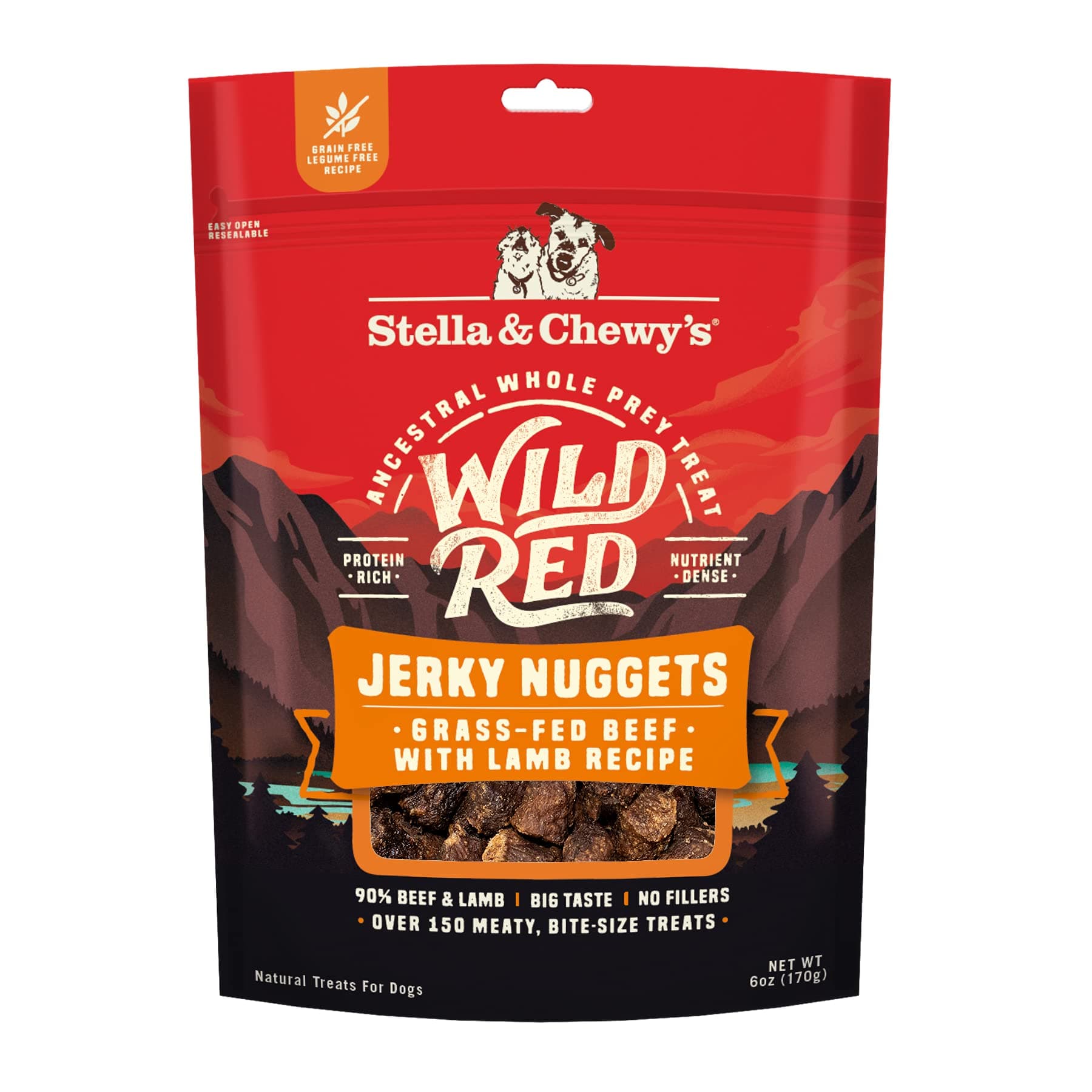Wild Red Jerky Nuggets - 90% Protein-Rich Beef & Lamb Dog Treats - Grain-Free Training Rewards for All Breeds - Made in USA - 6 oz Bag