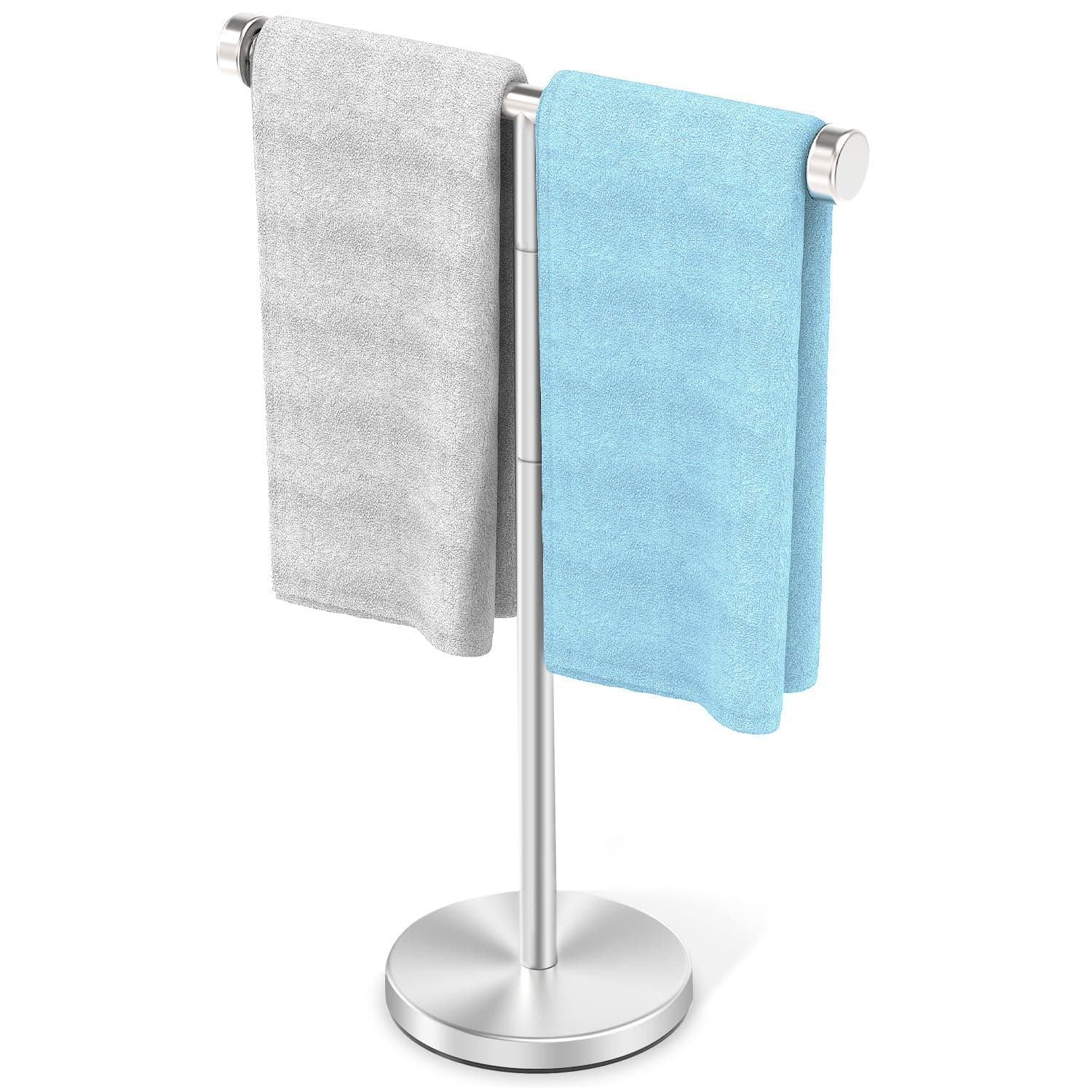 VEHHE T-Shape Hand Towel Holder for Bathroom, Height Adjustable Hand Towel Stand, SUS304 Stainless Steel Towel Holder Stand Non-Slip for Adults, Children(Silver)